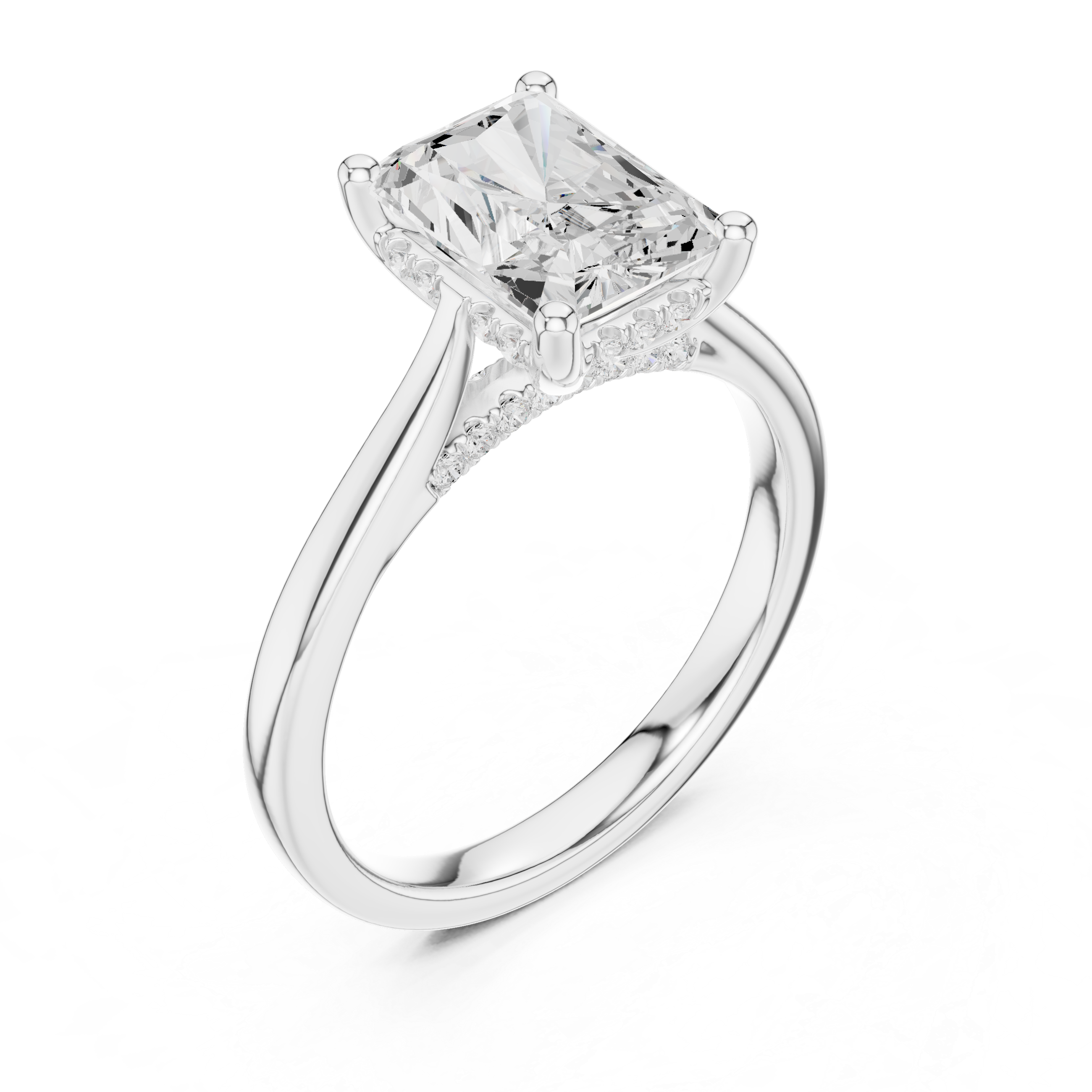 Radiant Cut Hidden Halo Engagement Ring with Cathedral Setting – 2.62 CTW