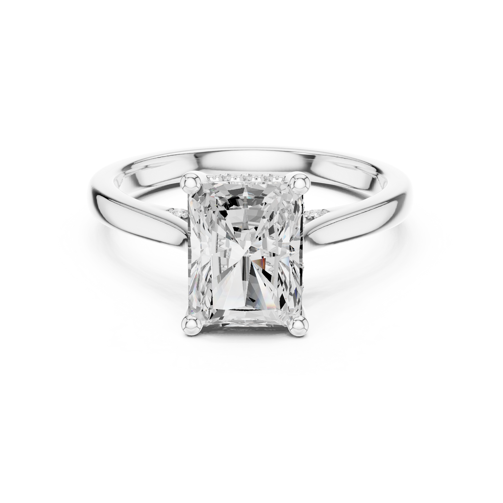 Radiant Cut Hidden Halo Engagement Ring with Cathedral Setting – 2.62 CTW