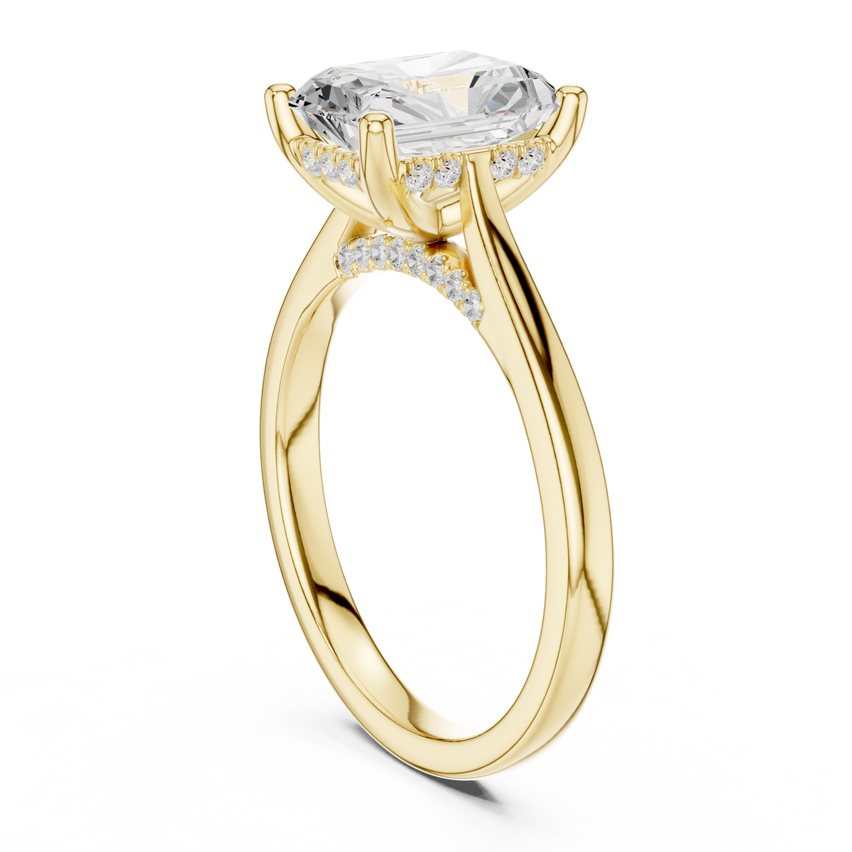Radiant Cut Hidden Halo Engagement Ring with Cathedral Setting – view 10 of 12, lab grown diamond ring | Jewelix Atelier
