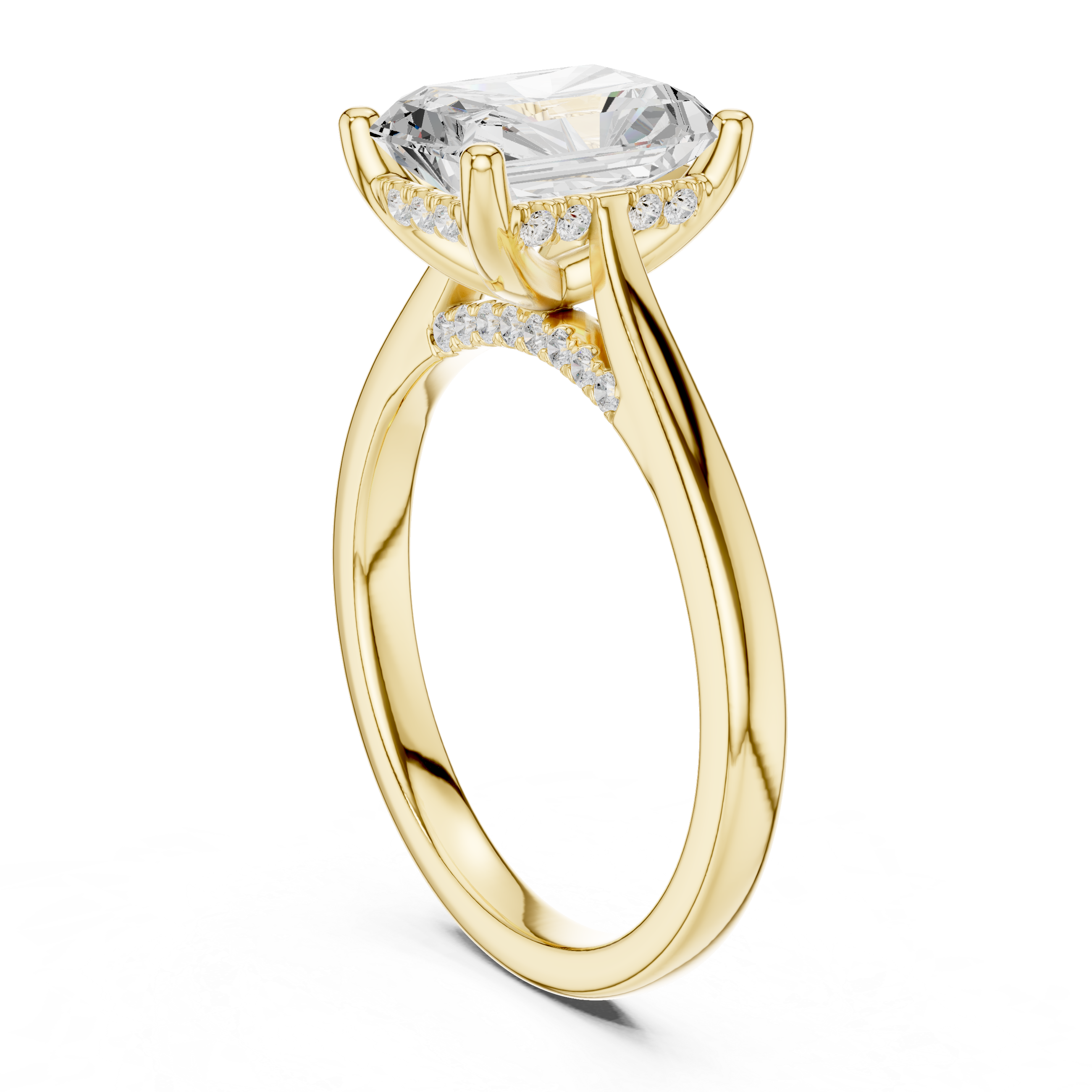 Radiant Cut Hidden Halo Engagement Ring with Cathedral Setting – 2.62 CTW