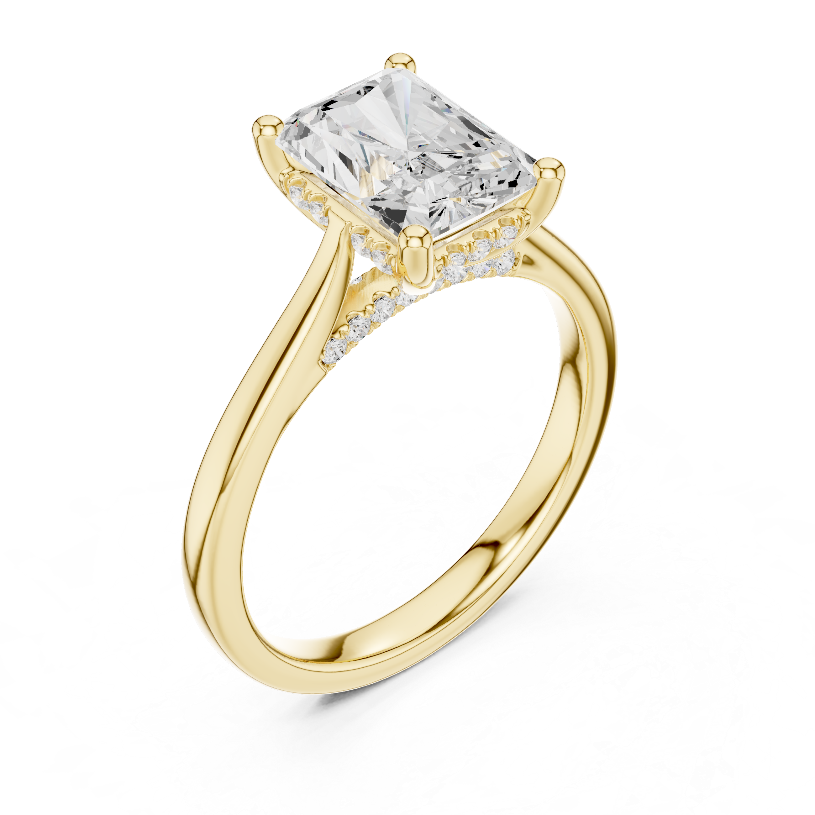 Radiant Cut Hidden Halo Engagement Ring with Cathedral Setting – 2.62 CTW