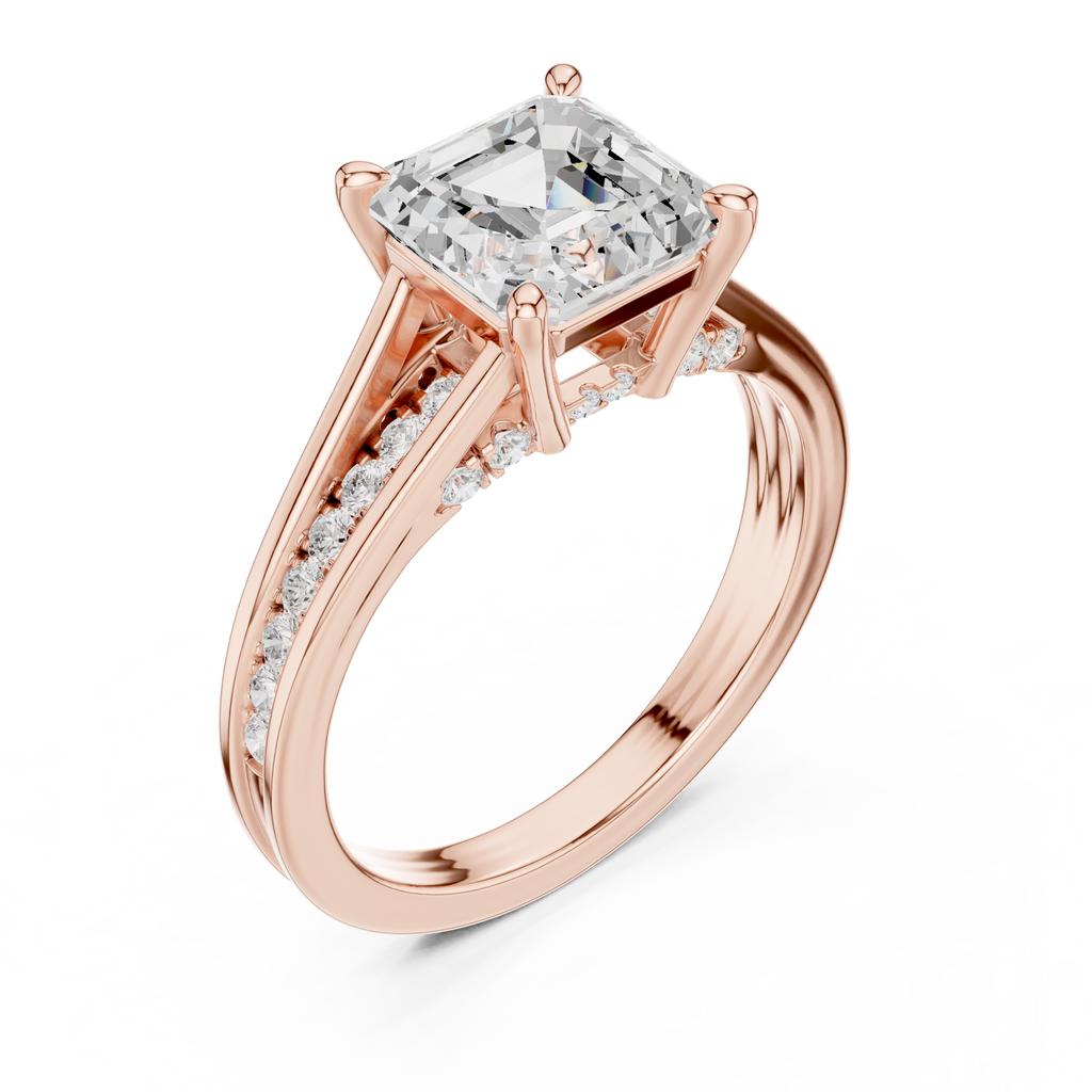 Emerald Cut Cathedral Pavé Diamond Engagement Ring – 2.07 CTW Hidden Gallery Design