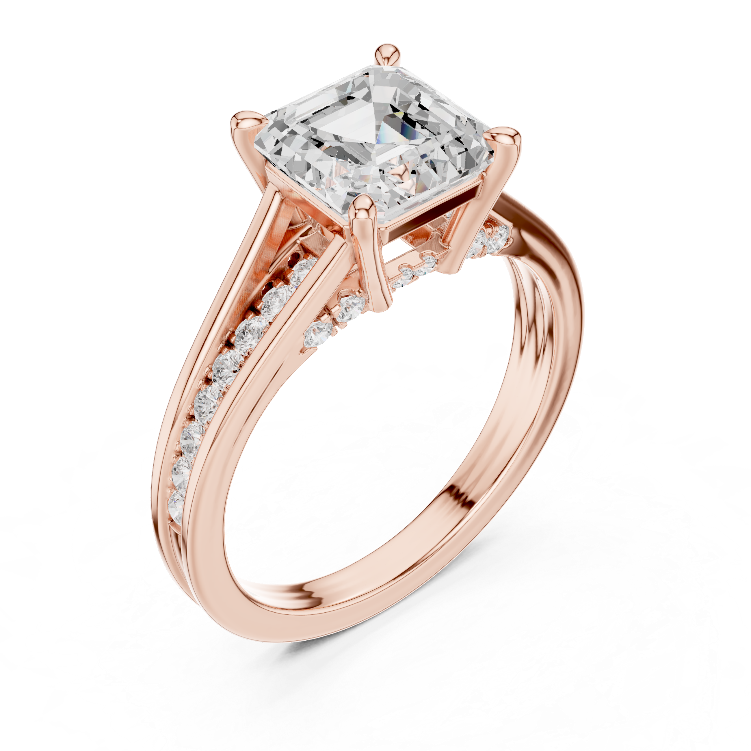 Emerald Cut Cathedral Pavé Diamond Engagement Ring – 2.07 CTW Hidden Gallery Design