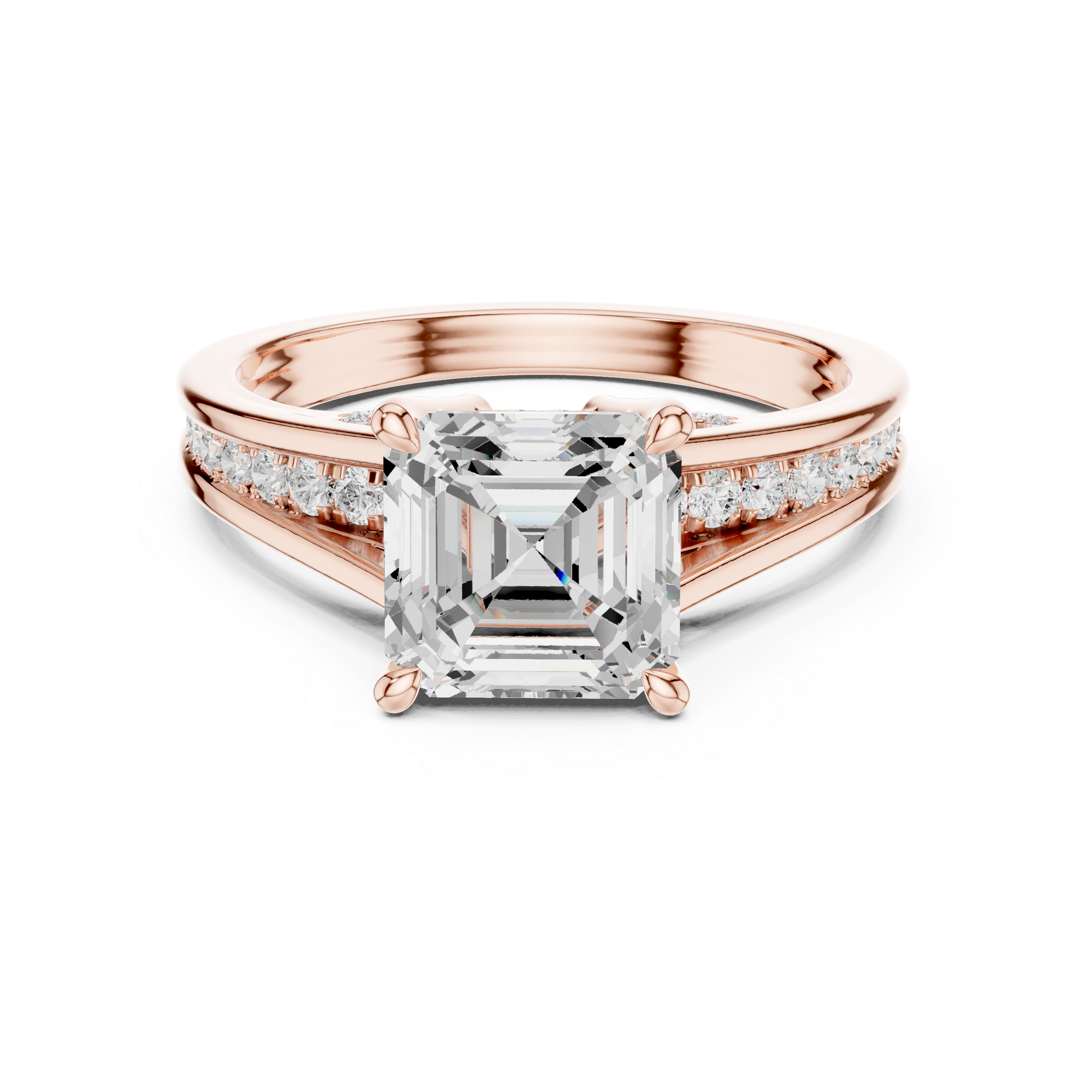 Emerald Cut Cathedral Pavé Diamond Engagement Ring – 2.07 CTW Hidden Gallery Design