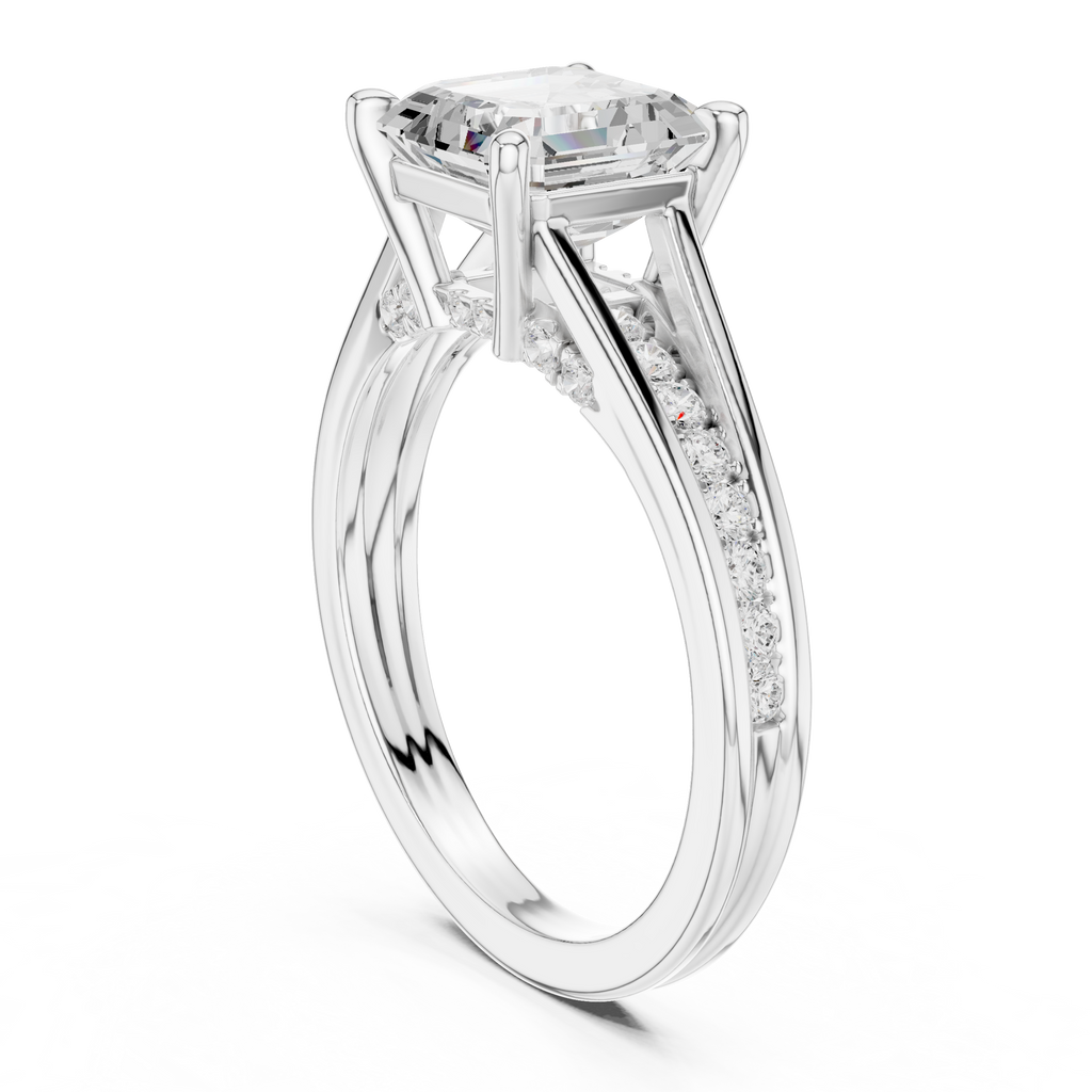 Emerald Cut Cathedral Pavé Diamond Engagement Ring – 2.07 CTW Hidden Gallery Design