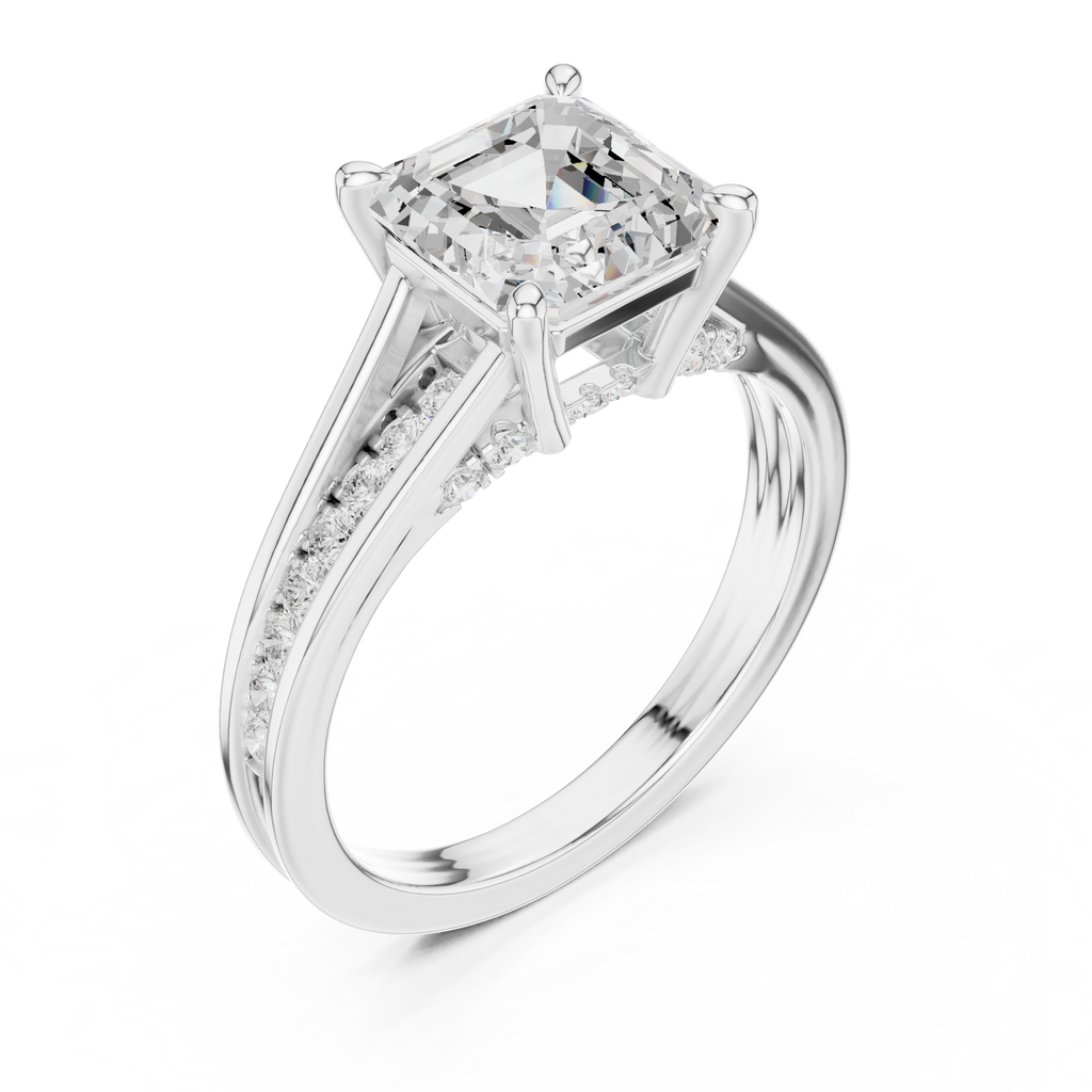 Emerald Cut Cathedral Pavé Diamond Engagement Ring – 2.07 CTW Hidden Gallery Design