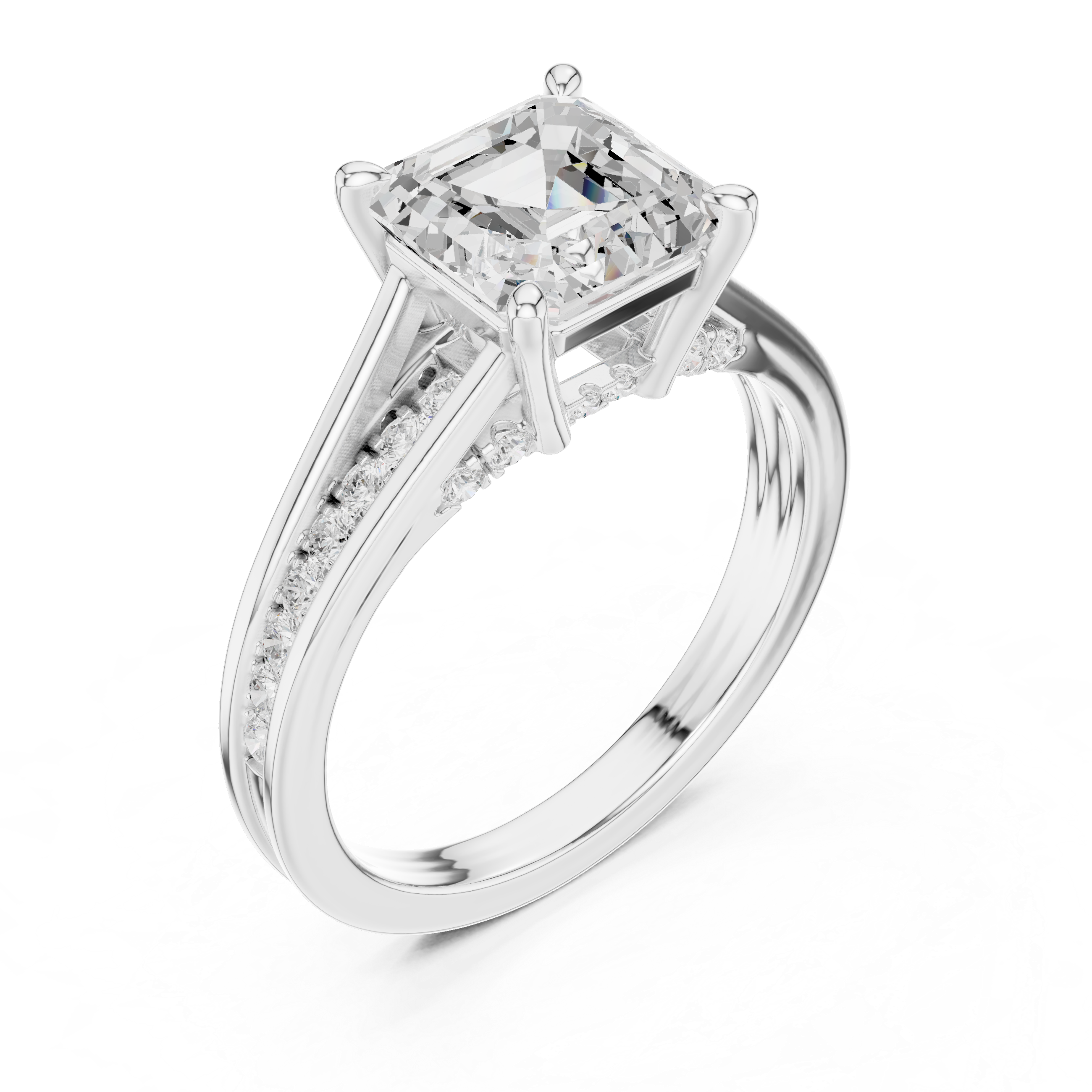 Emerald Cut Cathedral Pavé Diamond Engagement Ring – 2.07 CTW Hidden Gallery Design