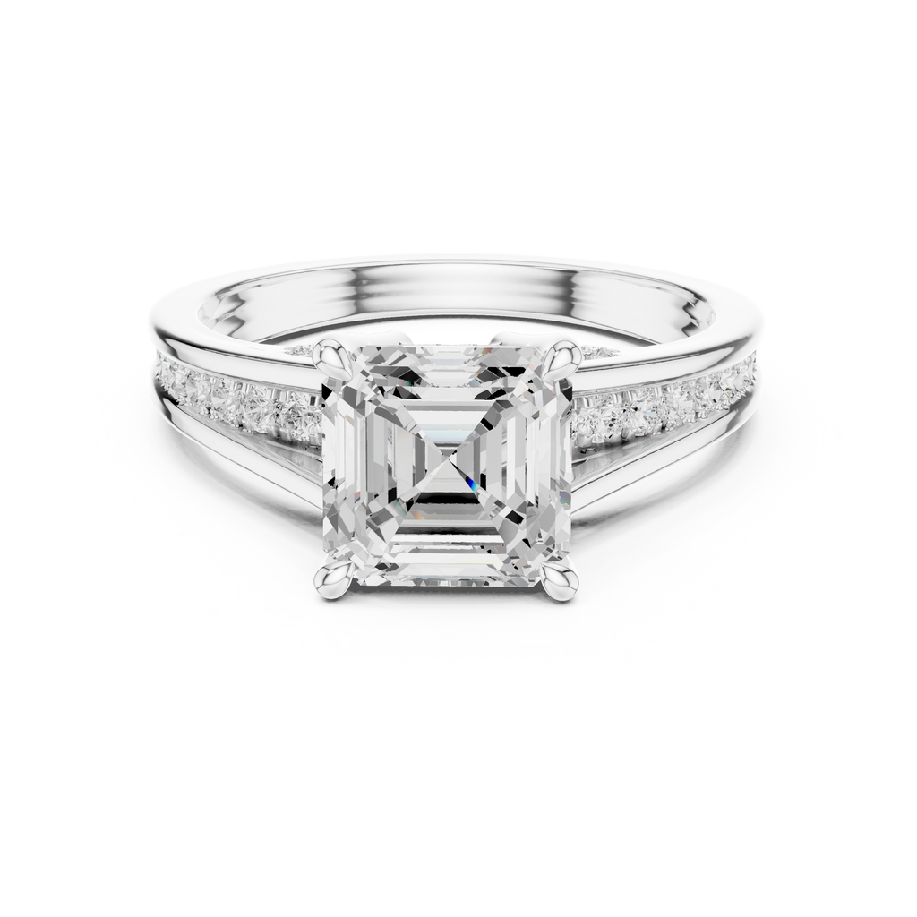 Emerald Cut Cathedral Pavé Diamond Engagement Ring – 2.07 CTW Hidden Gallery Design