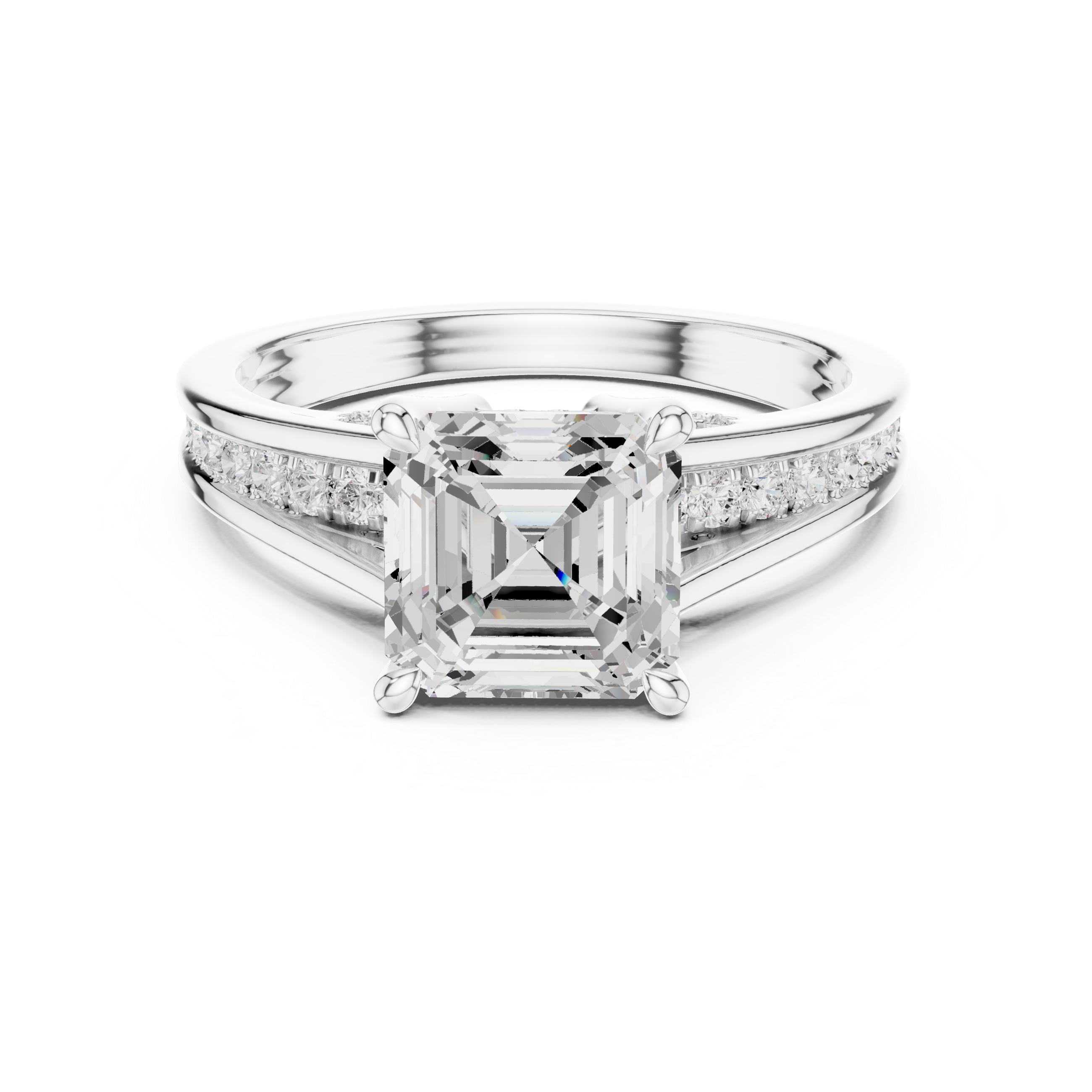Emerald Cut Cathedral Pavé Diamond Engagement Ring – 2.07 CTW Hidden Gallery Design