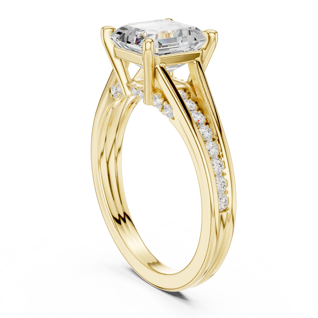 Emerald Cut Cathedral Pavé Diamond Engagement Ring – 2.07 CTW Hidden Gallery Design