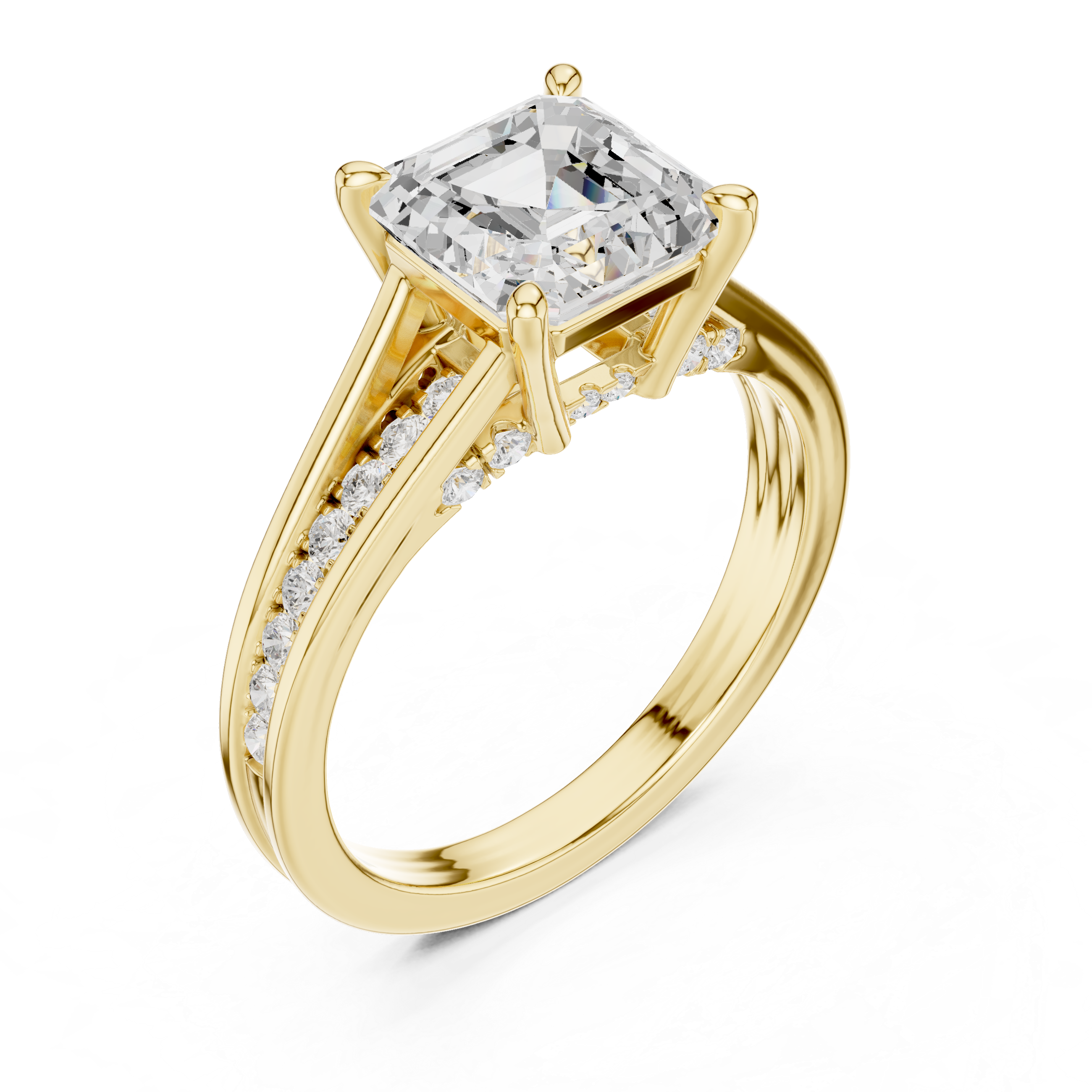 Emerald Cut Cathedral Pavé Diamond Engagement Ring – 2.07 CTW Hidden Gallery Design
