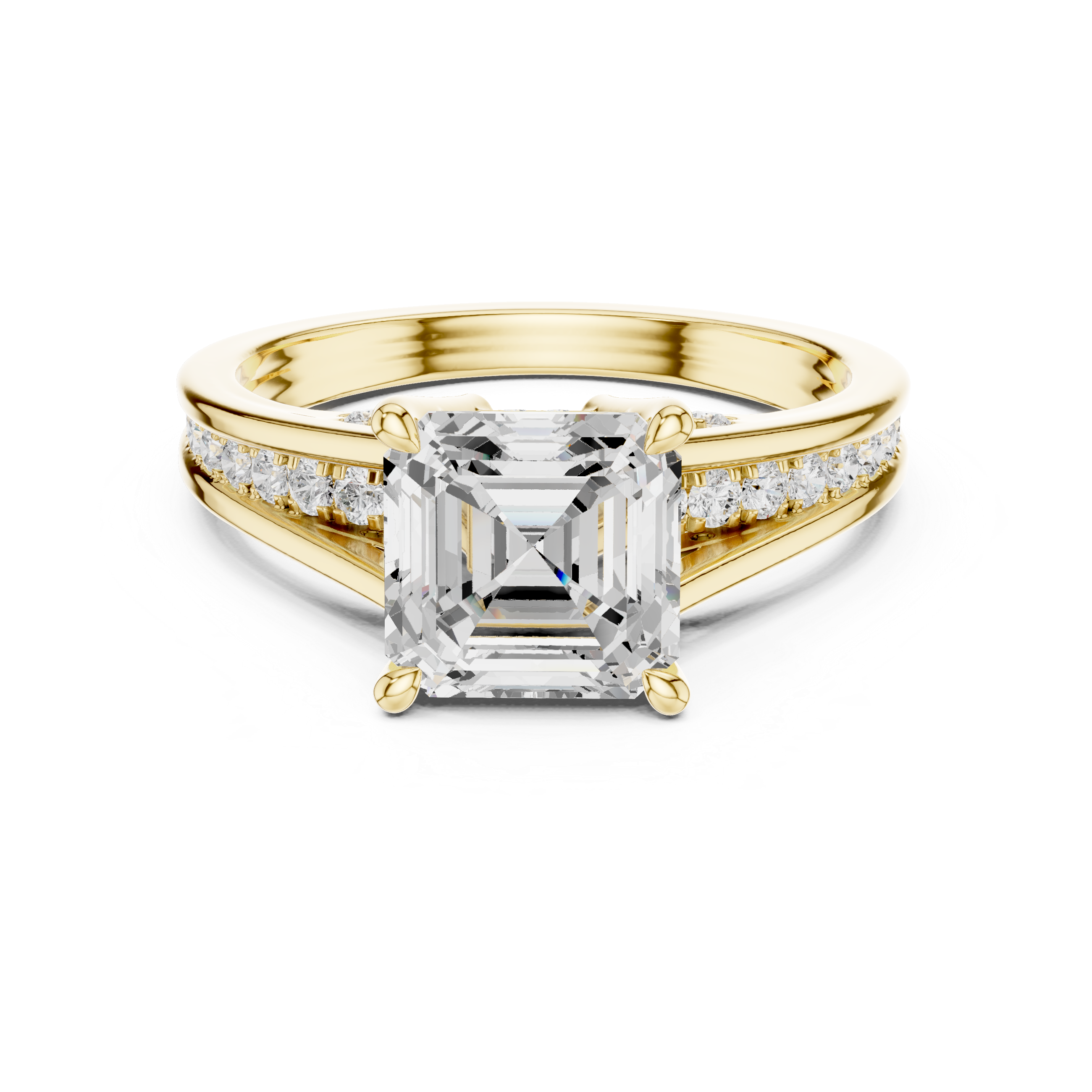 Emerald Cut Cathedral Pavé Diamond Engagement Ring – 2.07 CTW Hidden Gallery Design