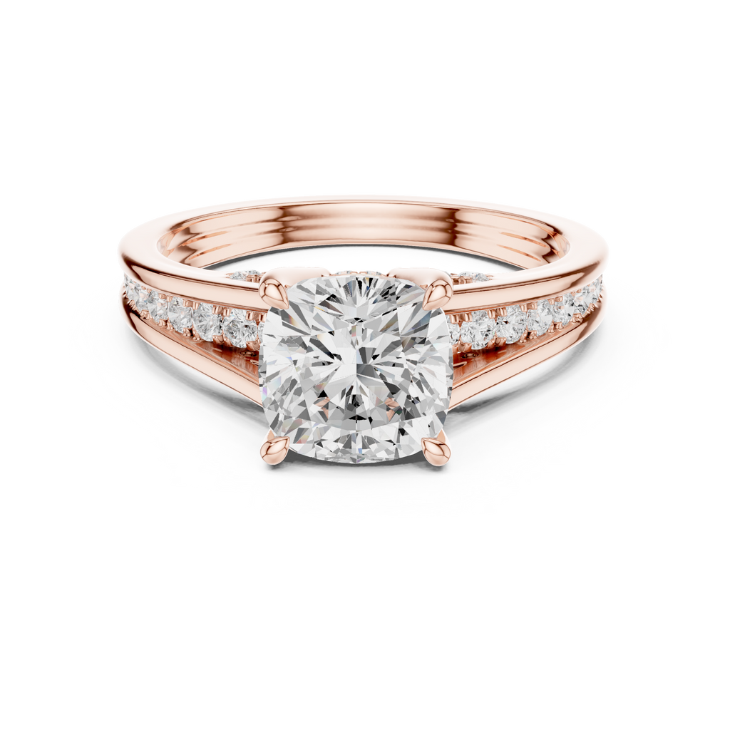 Cushion Cut Cathedral Diamond Engagement Ring with Pavé Shoulders – 2.07 CTW
