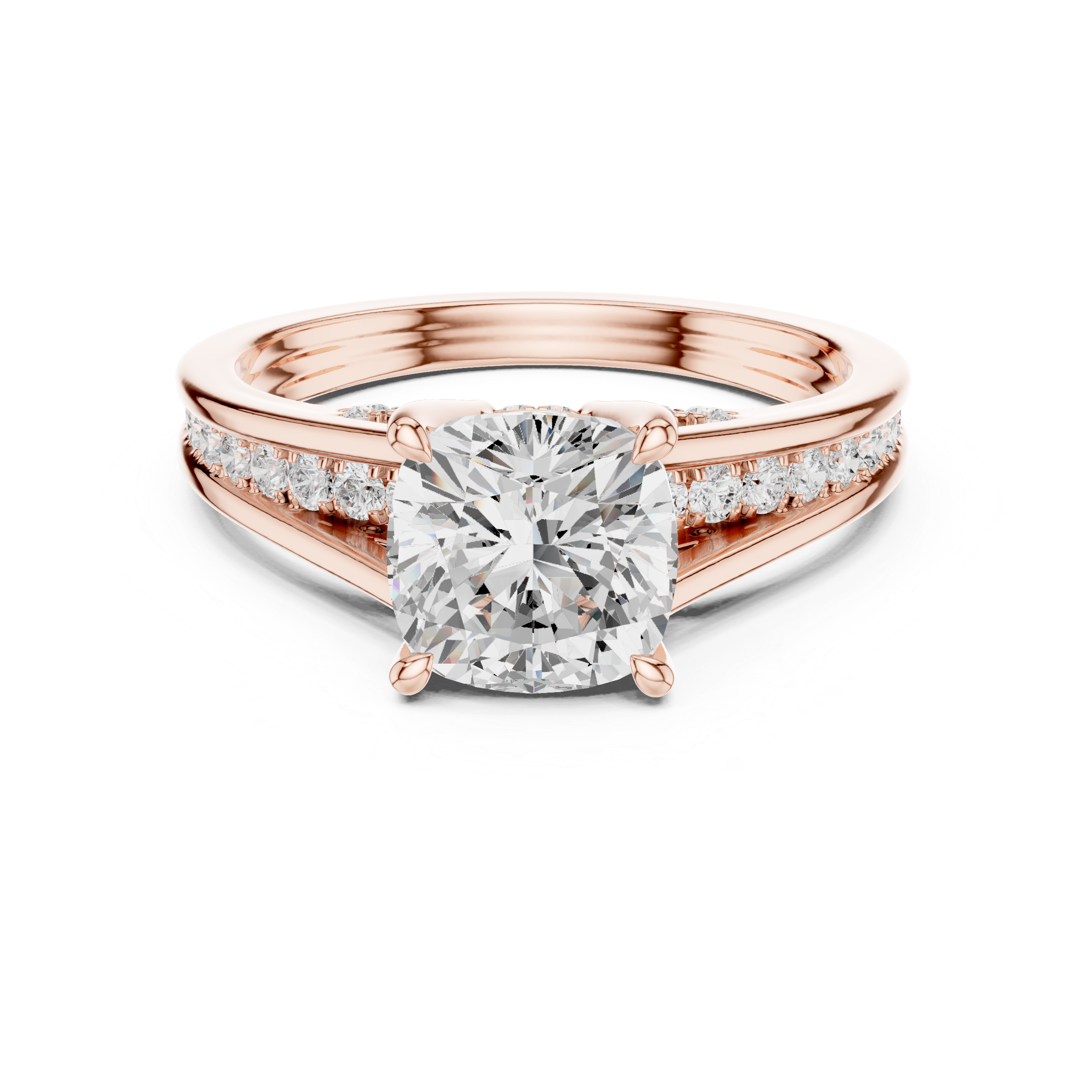 Cushion Cut Cathedral Diamond Engagement Ring with Pavé Shoulders – 2.07 CTW