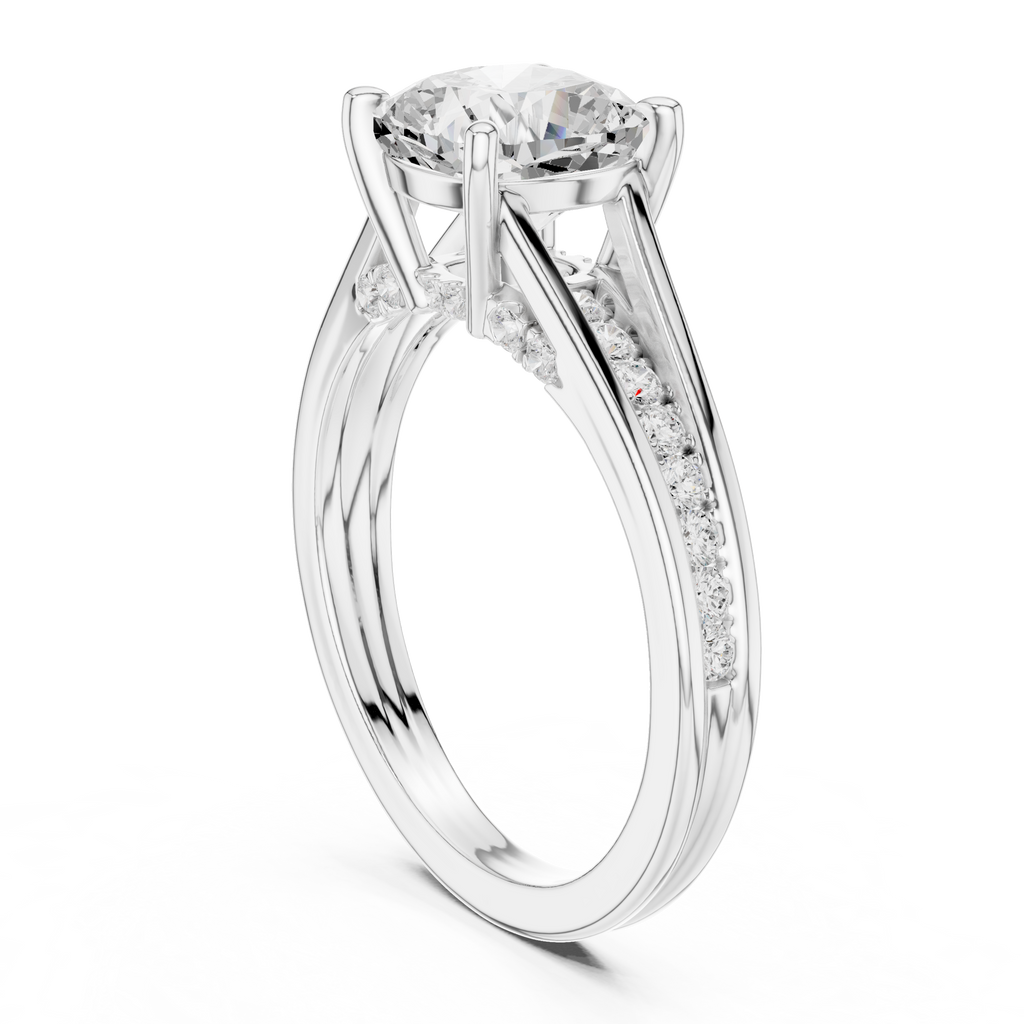 Cushion Cut Cathedral Diamond Engagement Ring with Pavé Shoulders – 2.07 CTW
