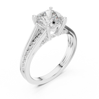 Cushion Cut Cathedral Diamond Engagement Ring with Pavé Shoulders – 2.07 CTW