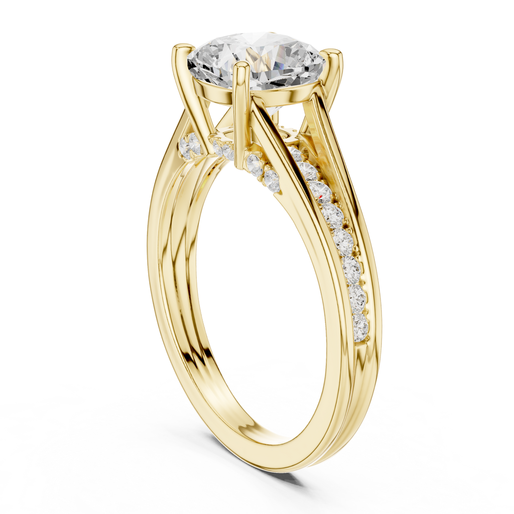 Cushion Cut Cathedral Diamond Engagement Ring with Pavé Shoulders – 2.07 CTW