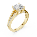 Cushion Cut Cathedral Diamond Engagement Ring with Pavé Shoulders – 2.07 CTW
