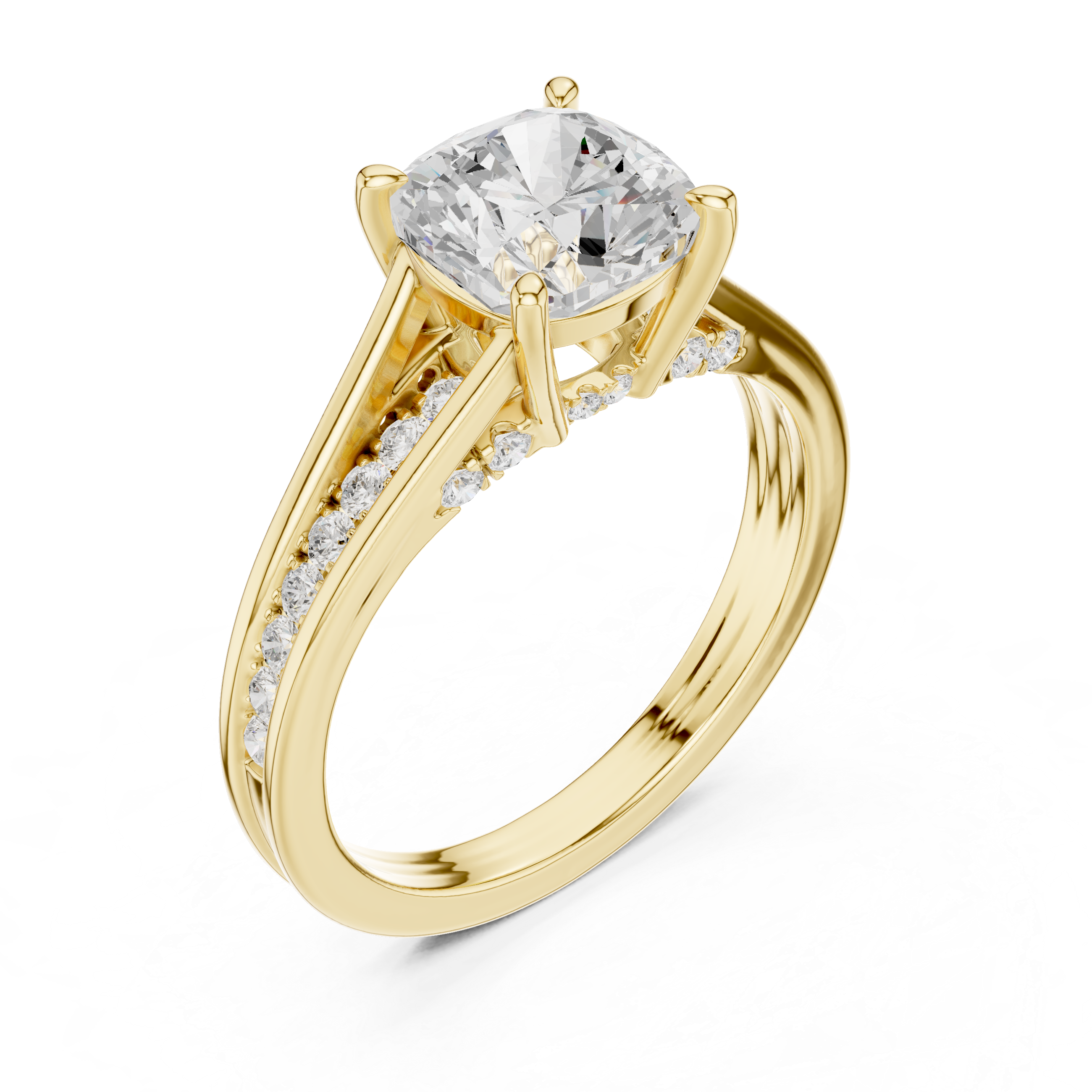Cushion Cut Cathedral Diamond Engagement Ring with Pavé Shoulders – 2.07 CTW