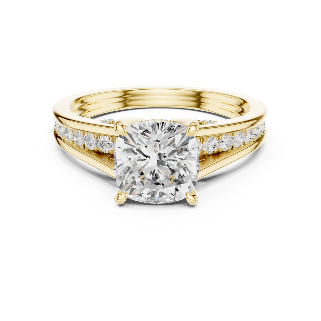 Cushion Cut Cathedral Diamond Engagement Ring with Pavé Shoulders – 2.07 CTW