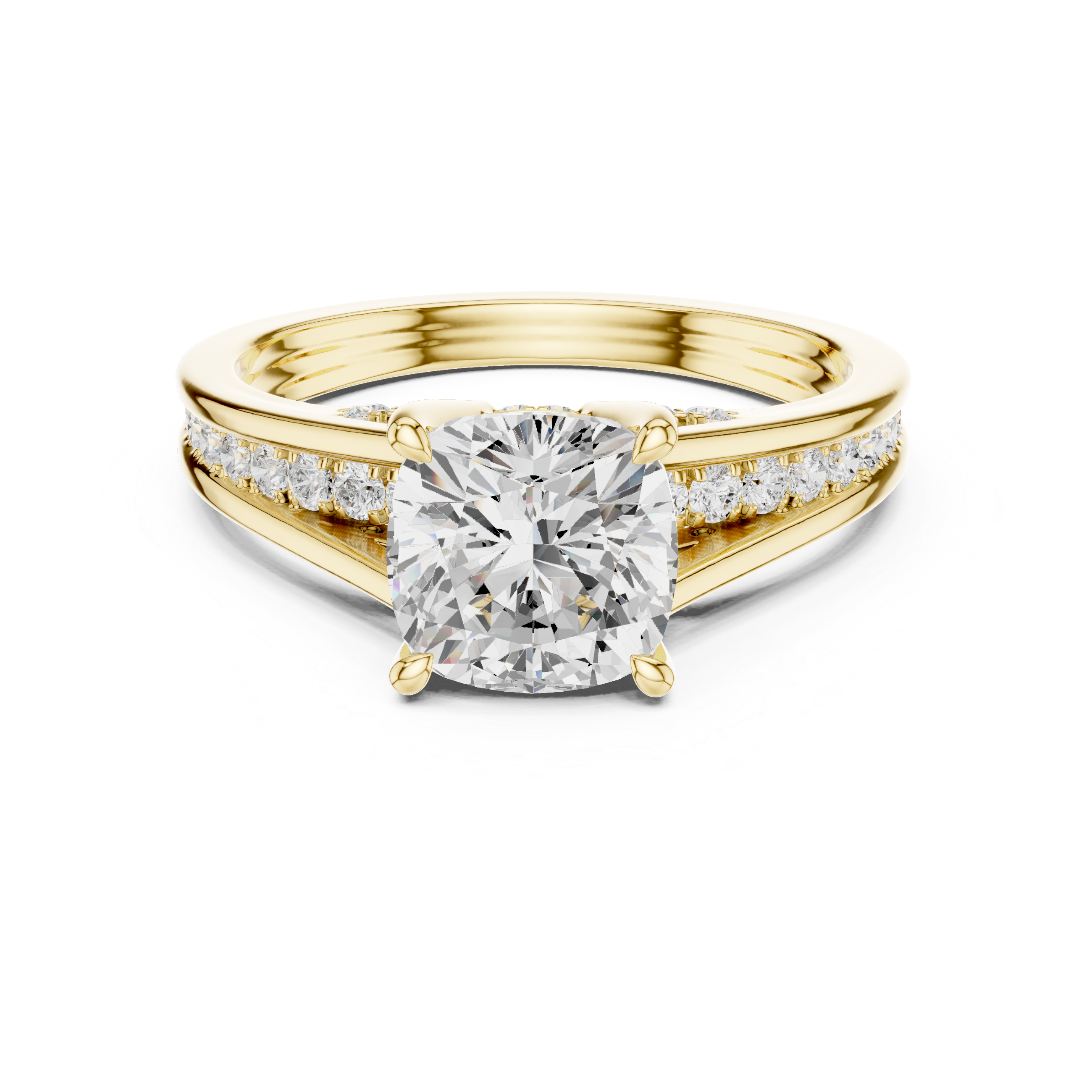 Cushion Cut Cathedral Diamond Engagement Ring with Pavé Shoulders – 2.07 CTW