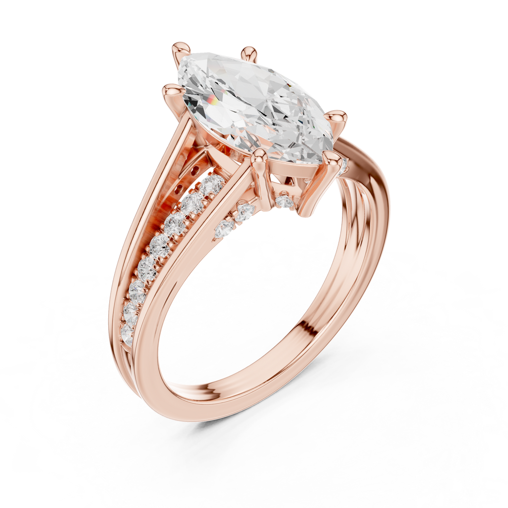Marquise Cut Cathedral Diamond Engagement Ring with Pavé Accents – 2.09 CTW