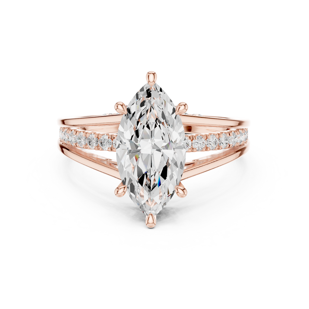 Marquise Cut Cathedral Diamond Engagement Ring with Pavé Accents – 2.09 CTW