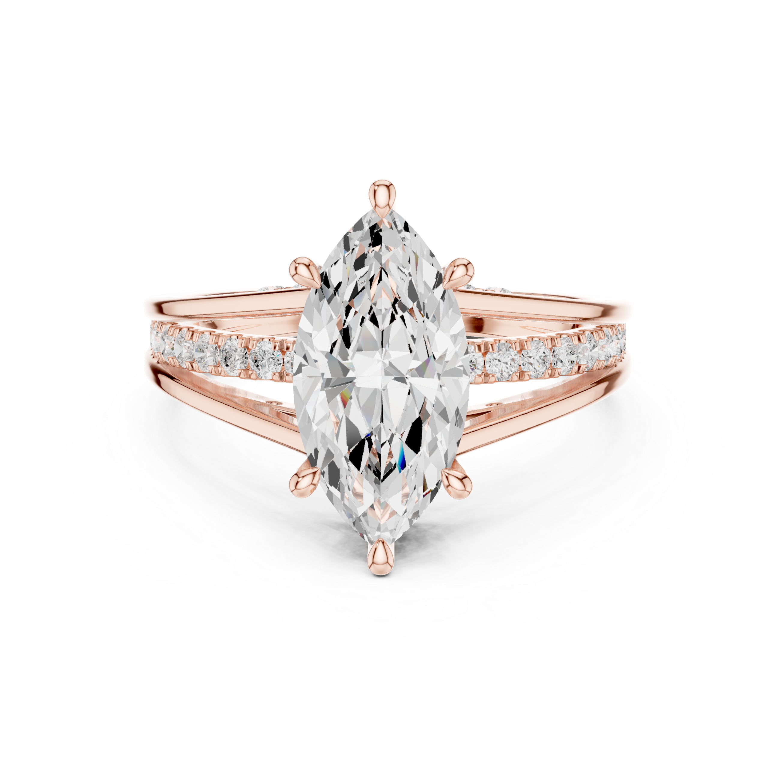 Marquise Cut Cathedral Diamond Engagement Ring with Pavé Accents – 2.09 CTW