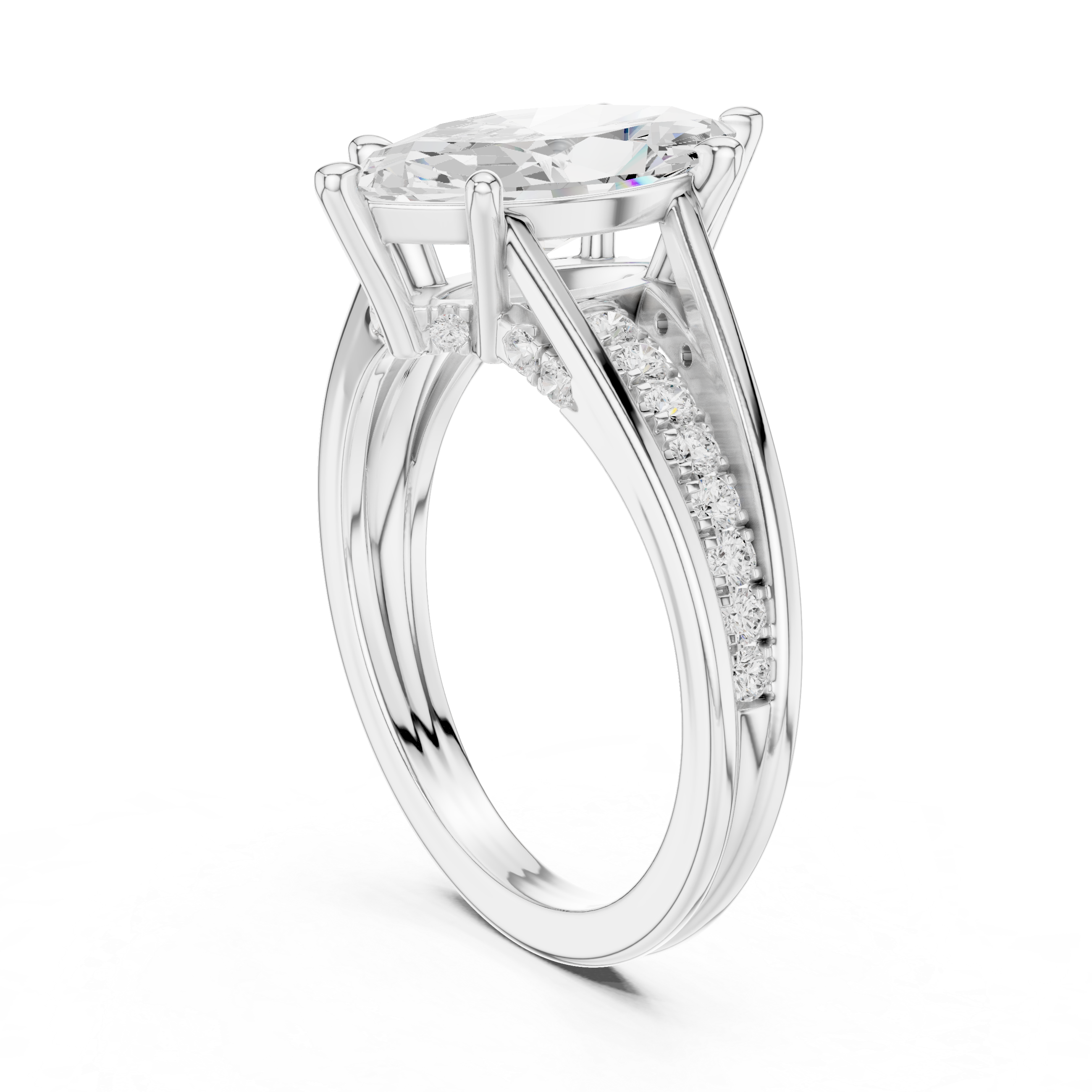 Marquise Cut Cathedral Diamond Engagement Ring with Pavé Accents – 2.09 CTW