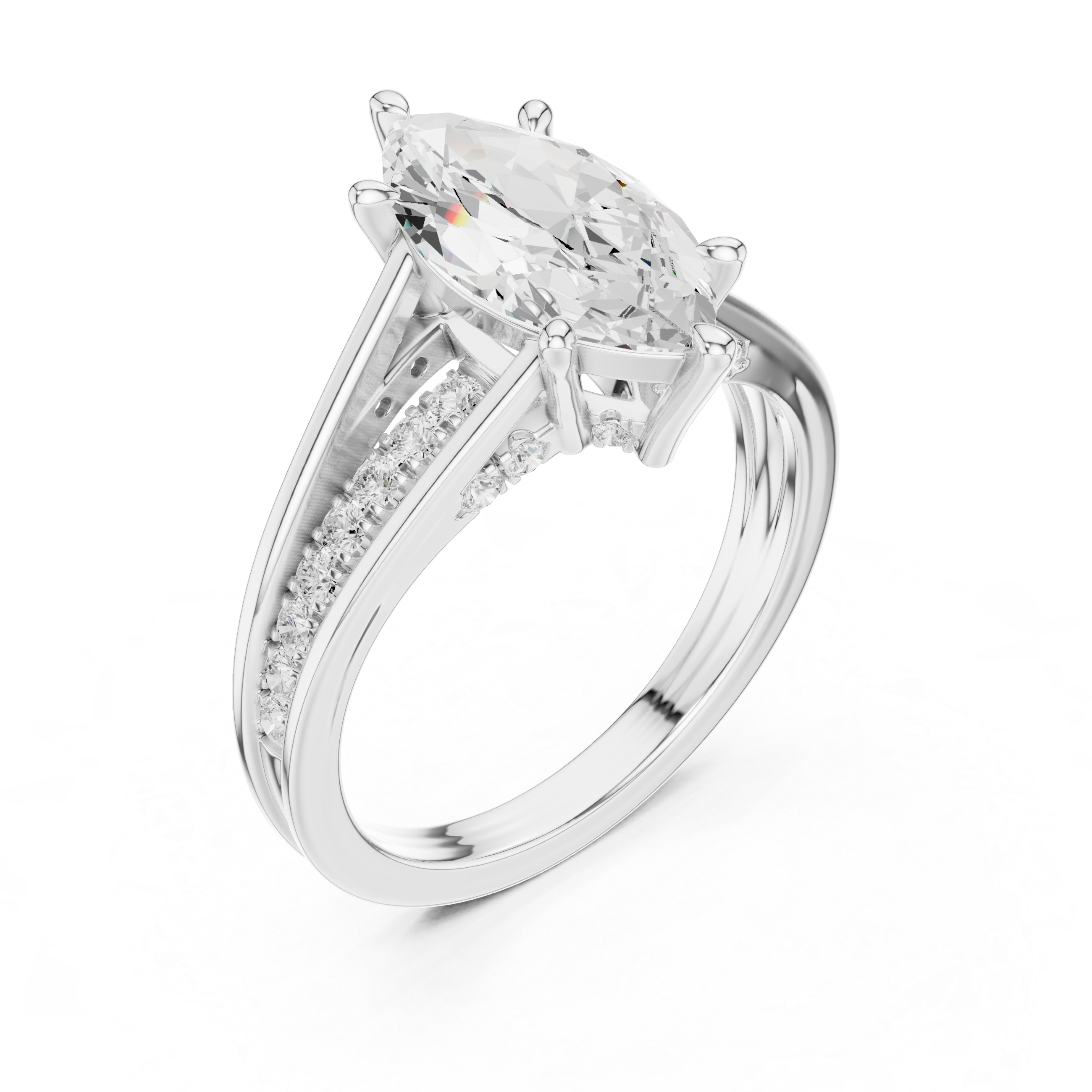 Marquise Cut Cathedral Diamond Engagement Ring with Pavé Accents – 2.09 CTW