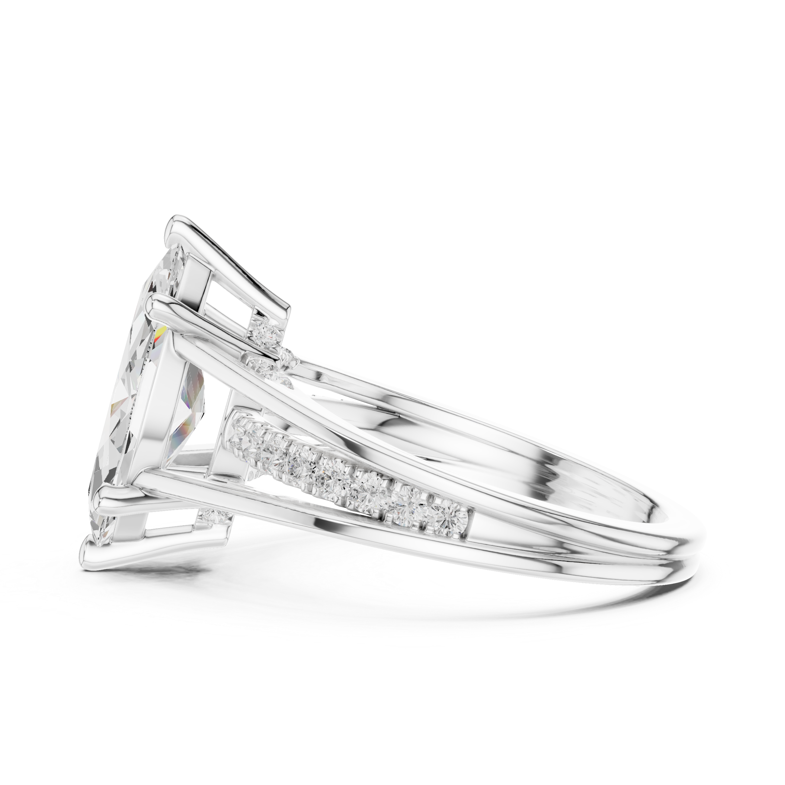 Marquise Cut Cathedral Diamond Engagement Ring with Pavé Accents – 2.09 CTW