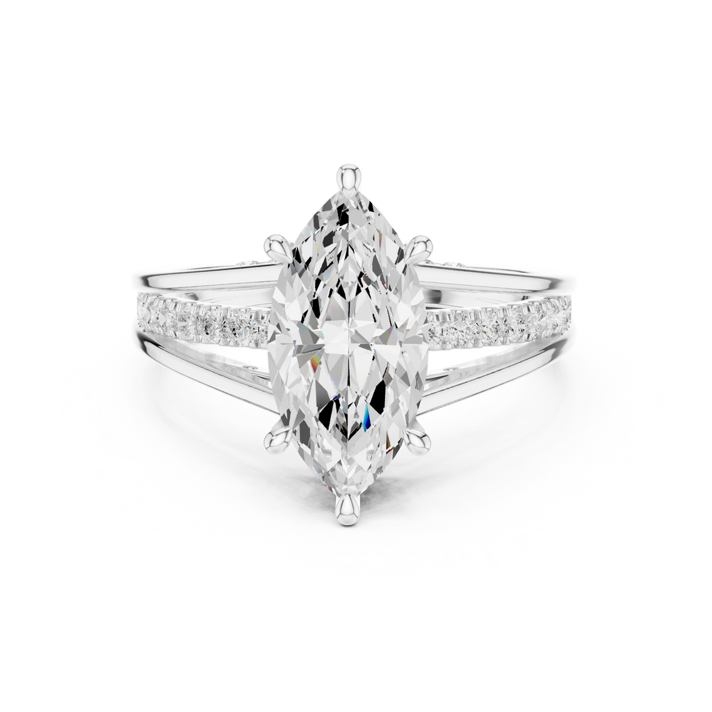 Marquise Cut Cathedral Diamond Engagement Ring with Pavé Accents – 2.09 CTW