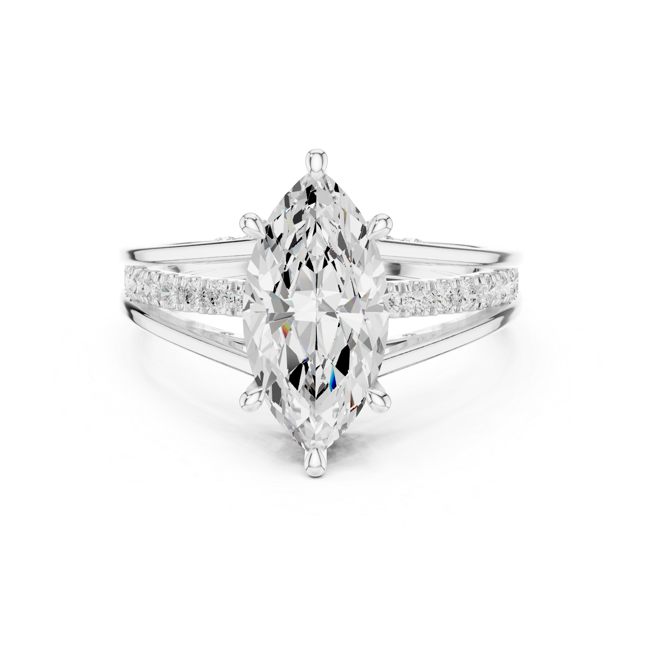 Marquise Cut Cathedral Diamond Engagement Ring with Pavé Accents – 2.09 CTW