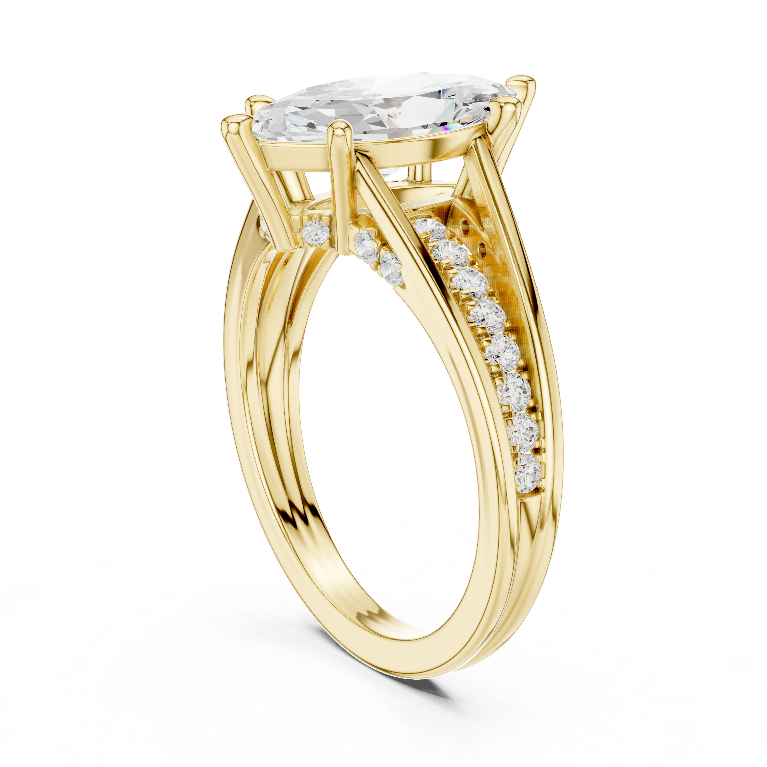 Marquise Cut Cathedral Diamond Engagement Ring with Pavé Accents – 2.09 CTW