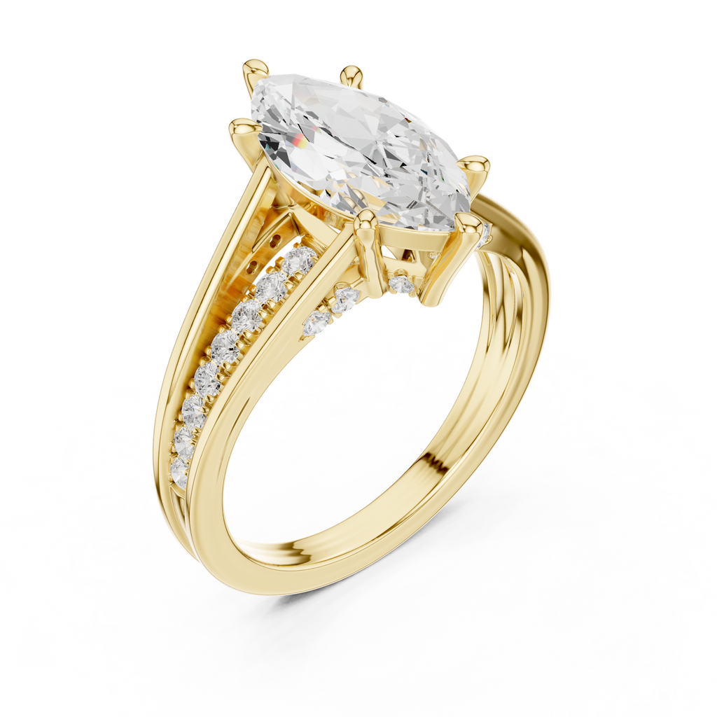 Marquise Cut Cathedral Diamond Engagement Ring with Pavé Accents – 2.09 CTW