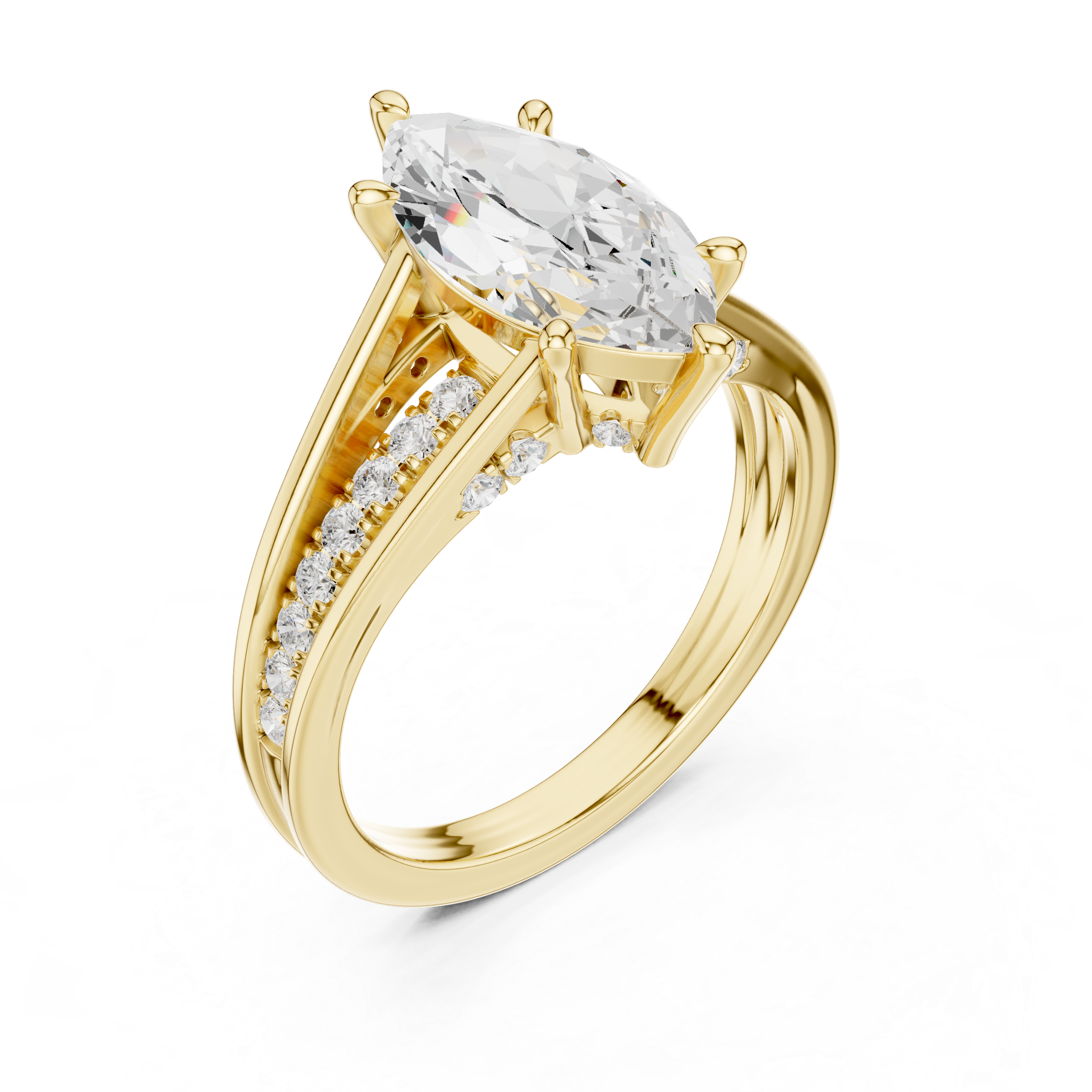 Marquise Cut Cathedral Diamond Engagement Ring with Pavé Accents – 2.09 CTW