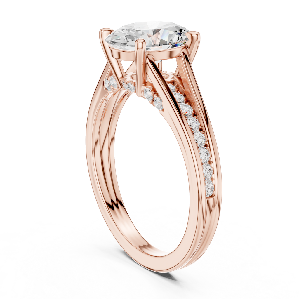 Oval Cut Cathedral Diamond Engagement Ring with Pavé Accents – 1.96 CTW