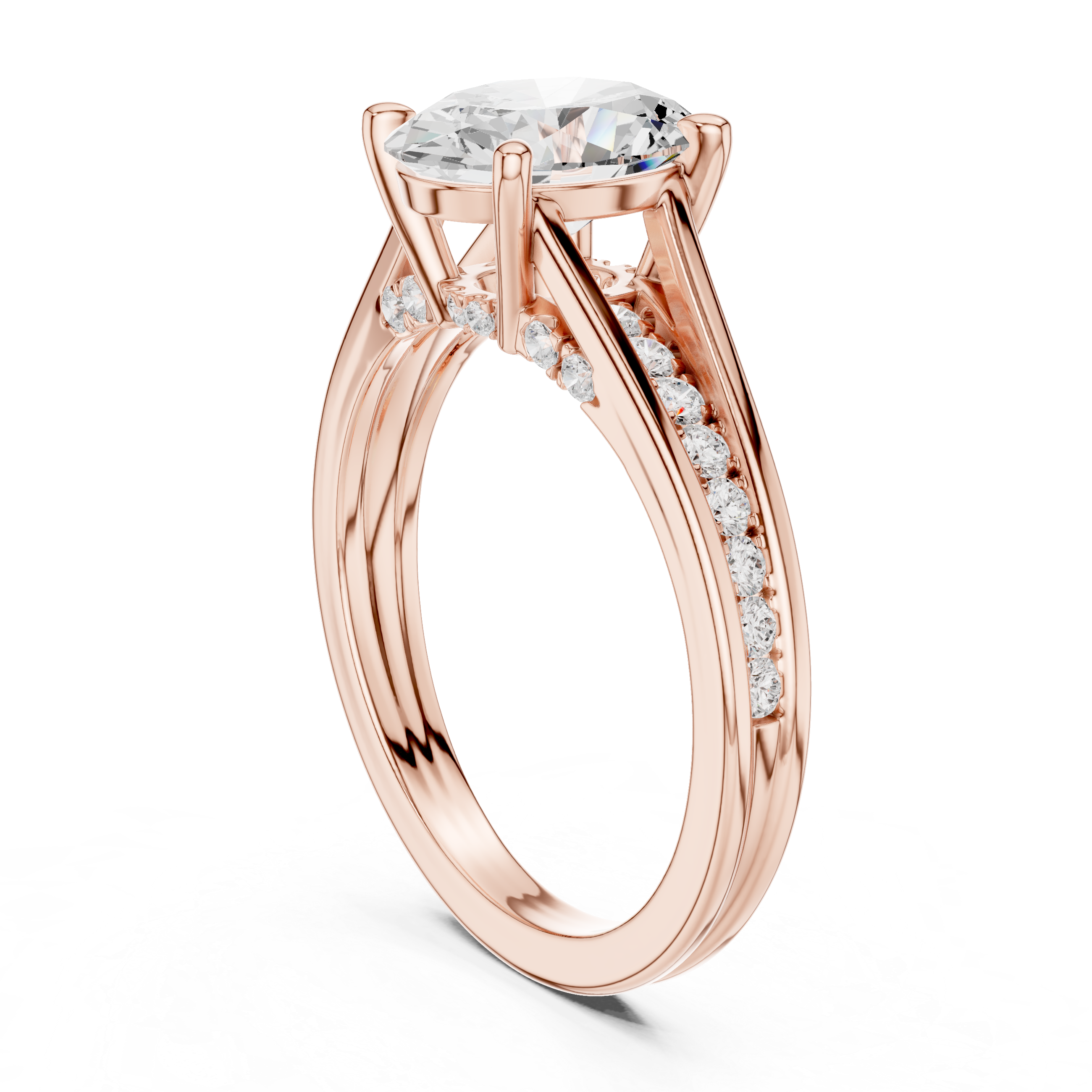 Oval Cut Cathedral Diamond Engagement Ring with Pavé Accents – 1.96 CTW