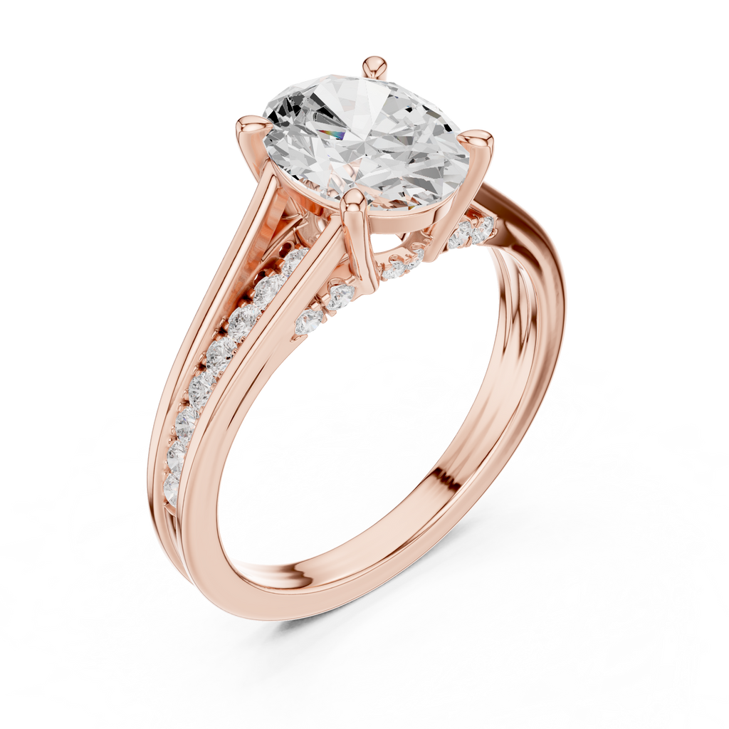 Oval Cut Cathedral Diamond Engagement Ring with Pavé Accents – 1.96 CTW