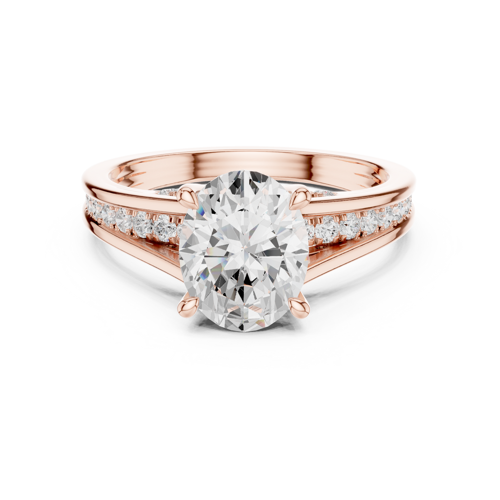 Oval Cut Cathedral Diamond Engagement Ring with Pavé Accents – 1.96 CTW