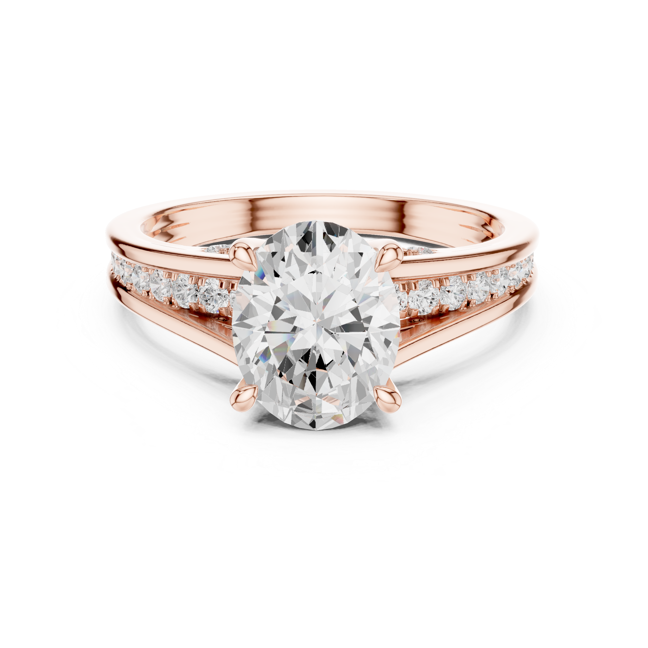 Oval Cut Cathedral Diamond Engagement Ring with Pavé Accents – 1.96 CTW