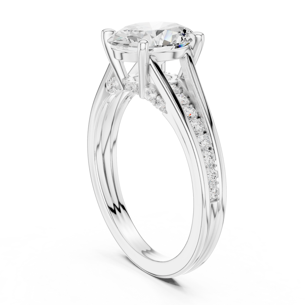 Oval Cut Cathedral Diamond Engagement Ring with Pavé Accents – 1.96 CTW