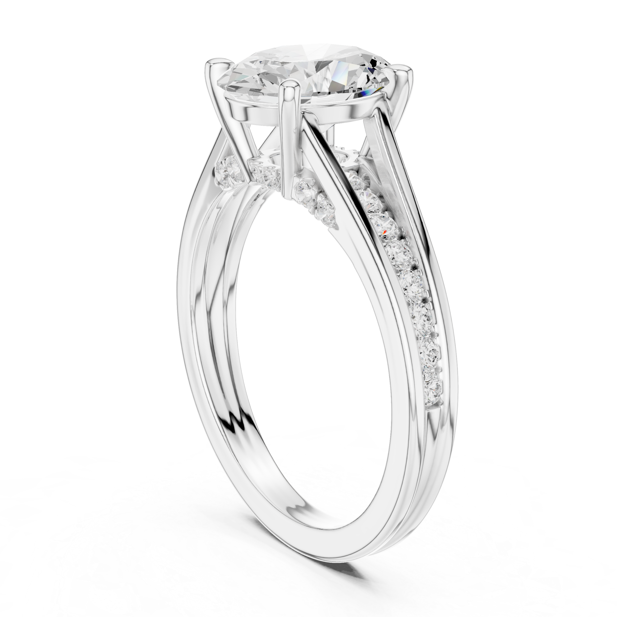 Oval Cut Cathedral Diamond Engagement Ring with Pavé Accents – 1.96 CTW