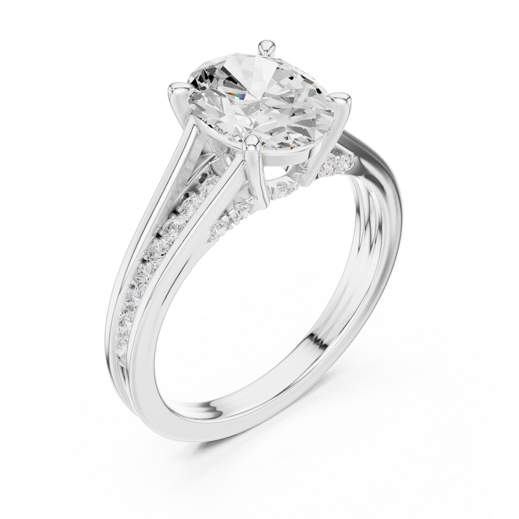 Oval Cut Cathedral Diamond Engagement Ring with Pavé Accents – 1.96 CTW