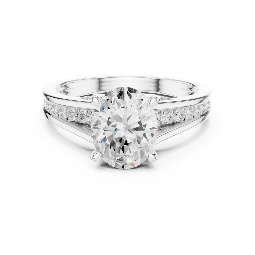 Oval Cut Cathedral Diamond Engagement Ring with Pavé Accents – 1.96 CTW