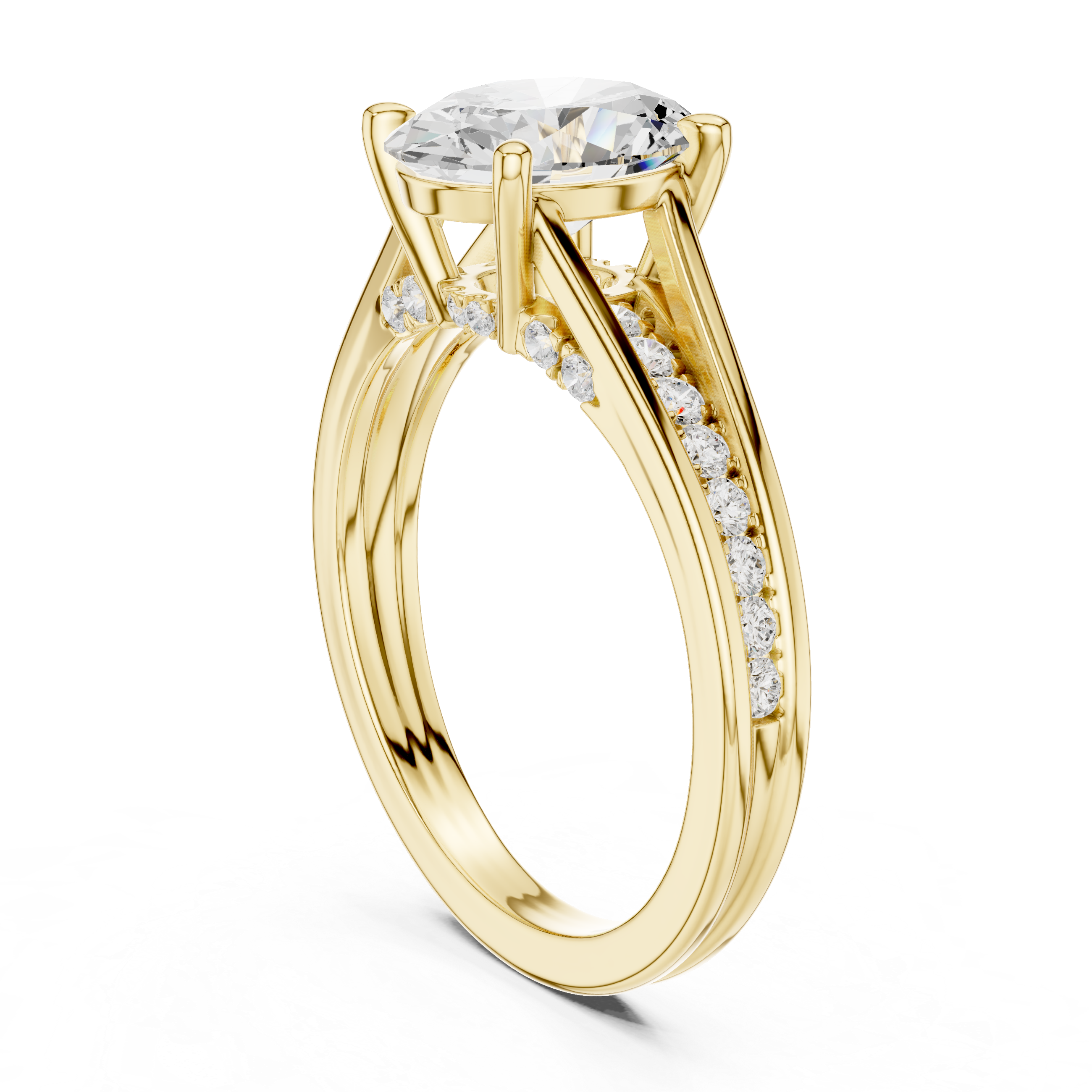 Oval Cut Cathedral Diamond Engagement Ring with Pavé Accents – 1.96 CTW