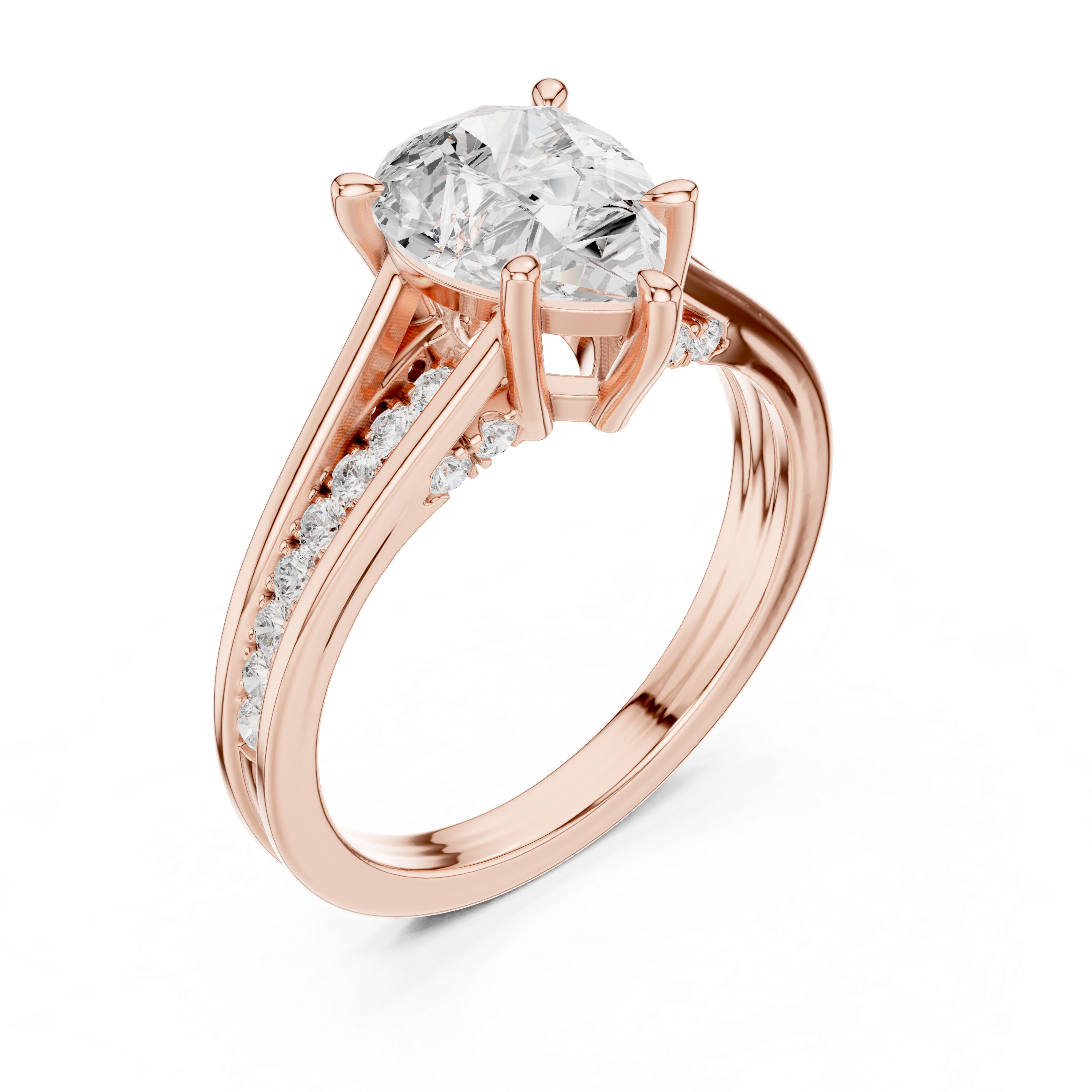 Pear Cut Cathedral Diamond Engagement Ring with Pavé Shoulders – 1.91 CTW