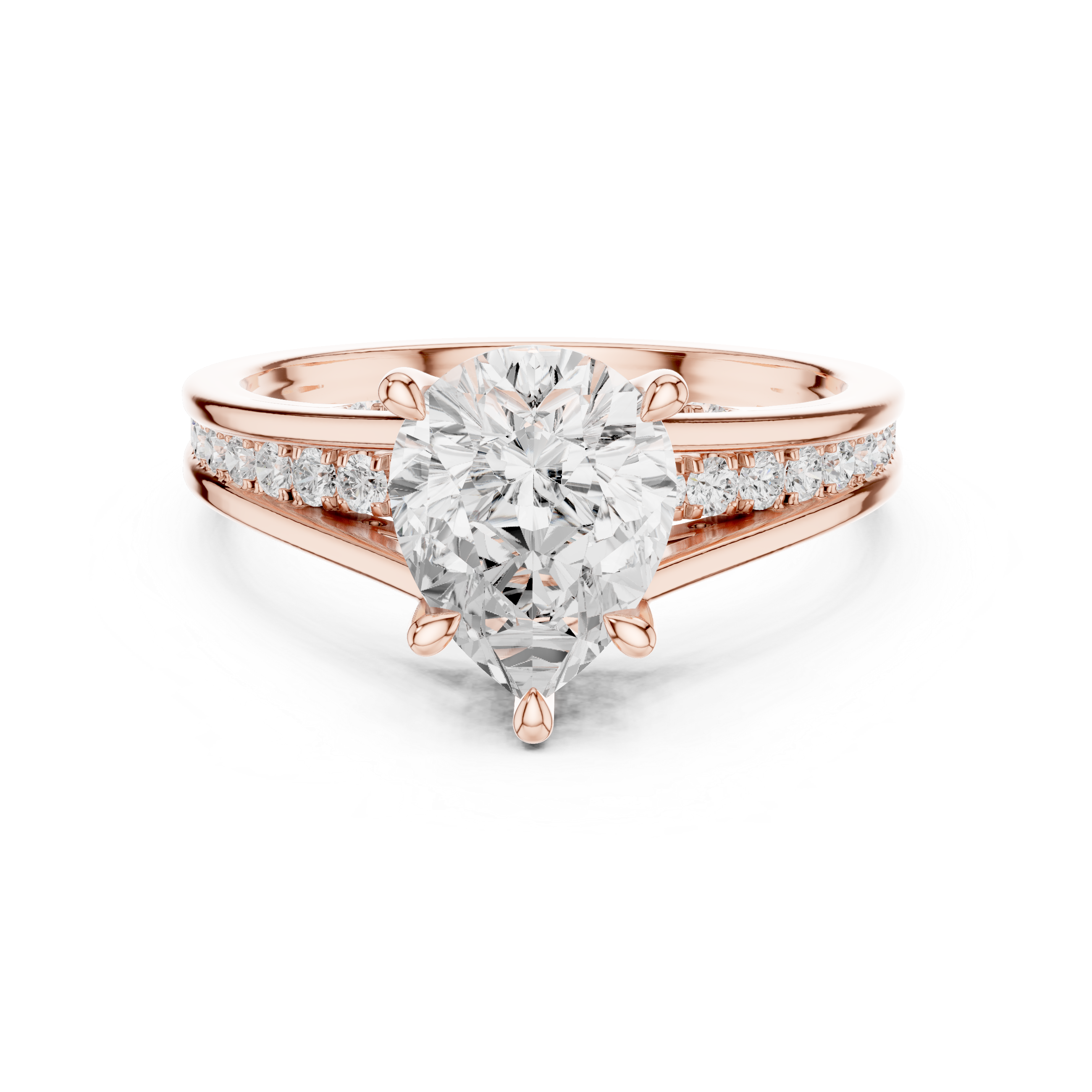 Pear Cut Cathedral Diamond Engagement Ring with Pavé Shoulders – 1.91 CTW