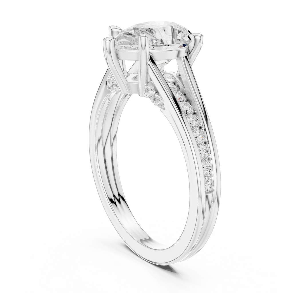 Pear Cut Cathedral Diamond Engagement Ring with Pavé Shoulders – 1.91 CTW