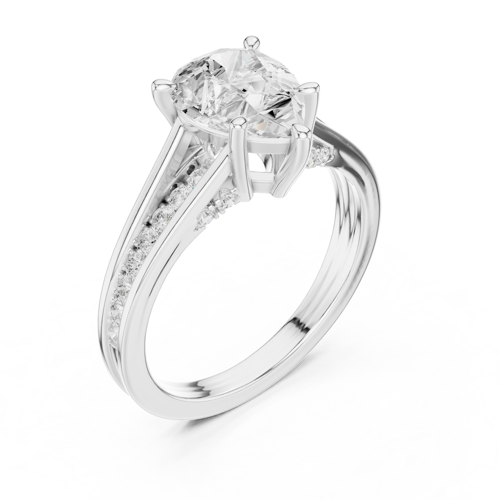 Pear Cut Cathedral Diamond Engagement Ring with Pavé Shoulders – 1.91 CTW
